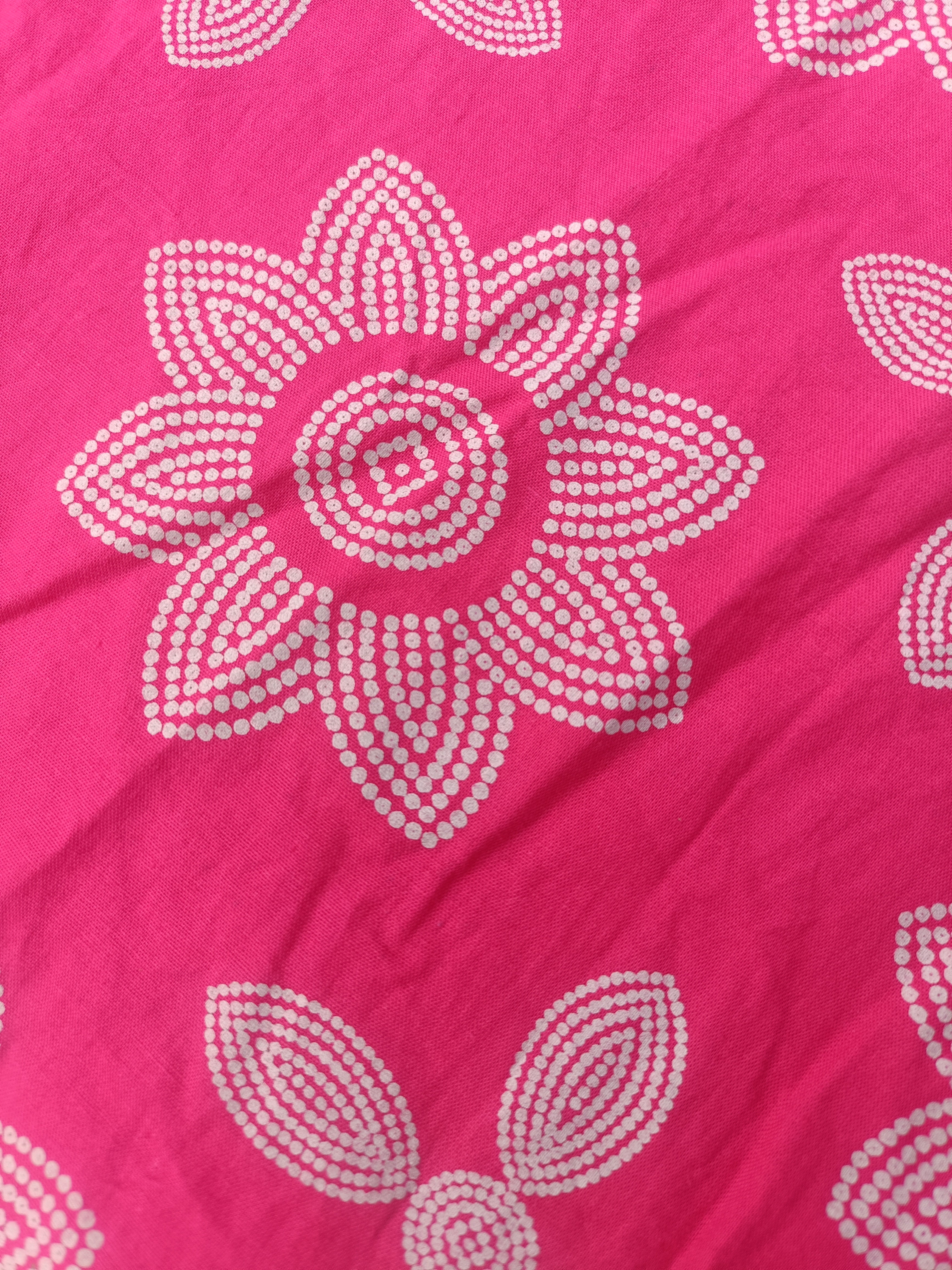 Women’s Rani Pink Floral Printed Cotton Straight-Cut Kurthi with Elbow Sleeves & Pocket