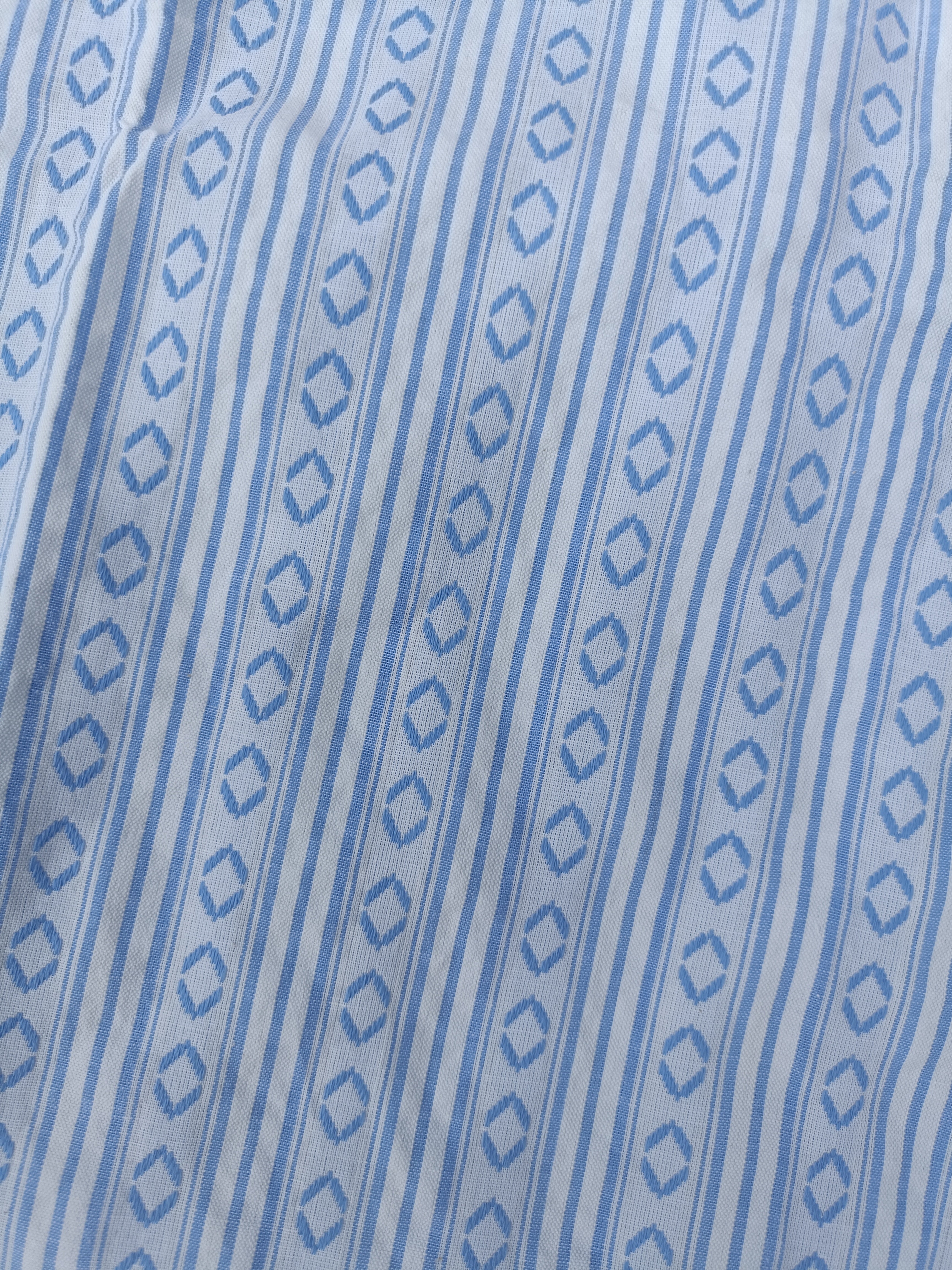 Women’s White & Sky Blue Geometric Striped Cotton Straight-Cut Kurthi with Elbow Sleeves & Pocket