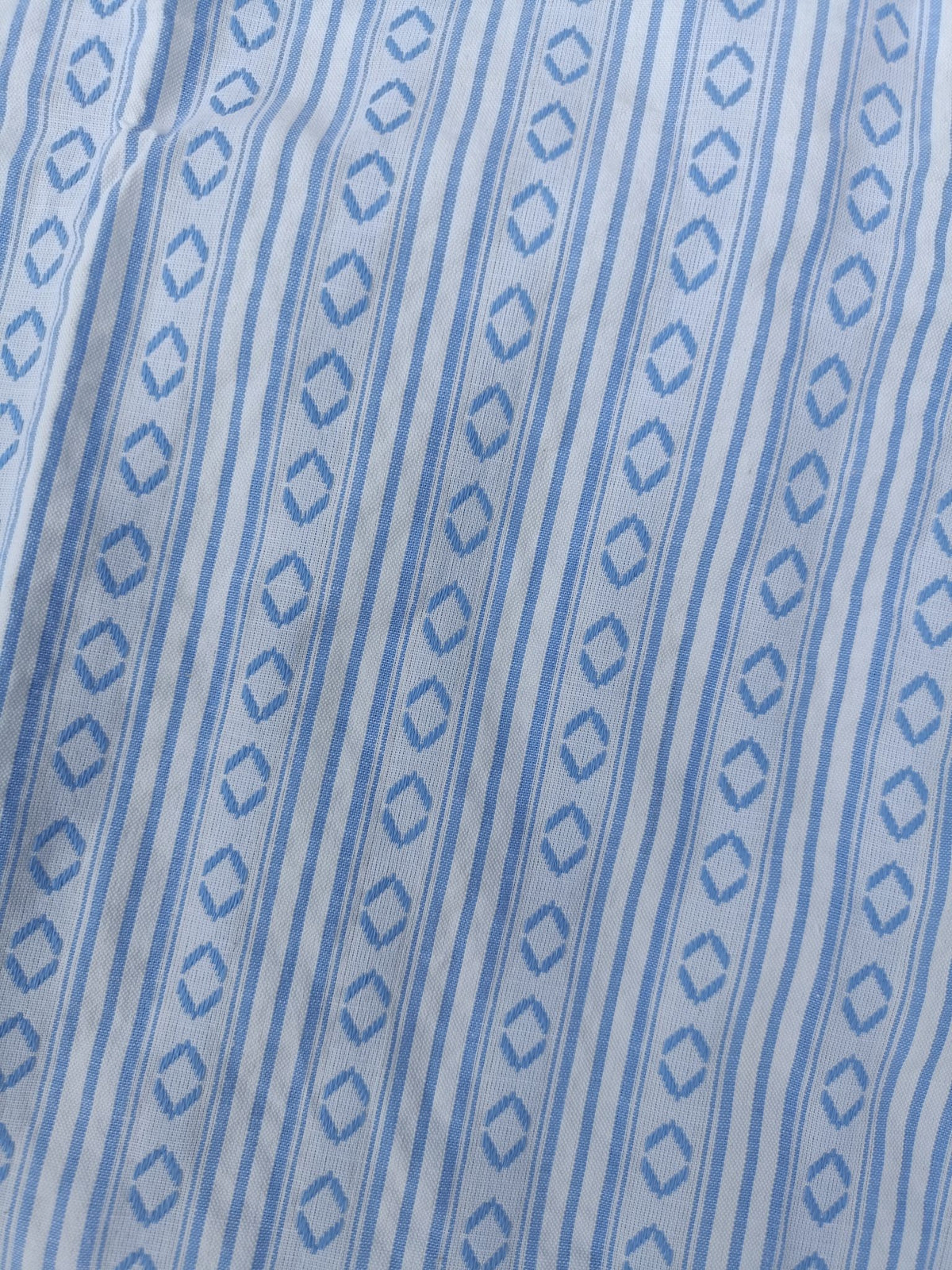 Women’s White & Sky Blue Geometric Striped Cotton Straight-Cut Kurthi with Elbow Sleeves & Pocket