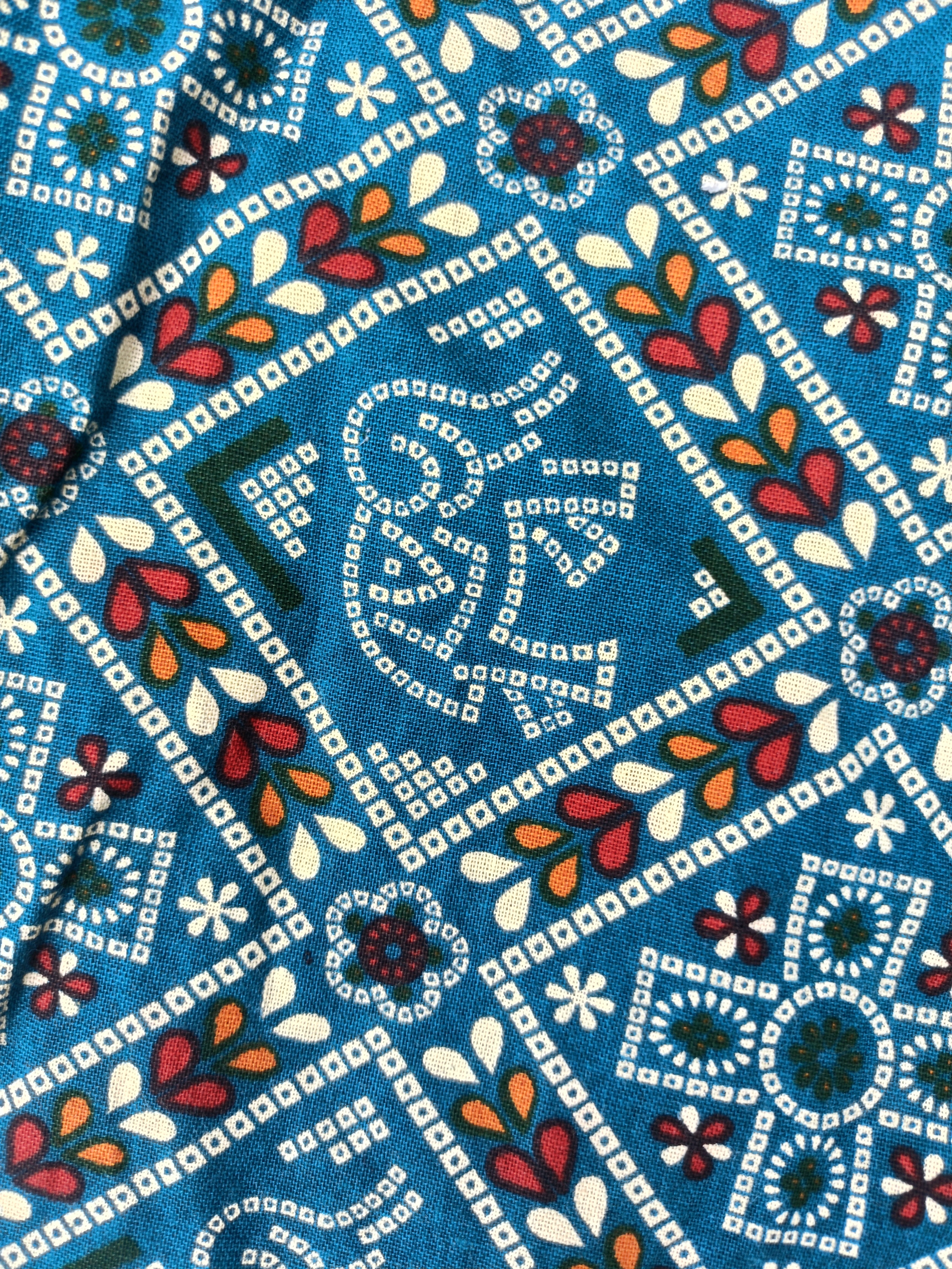 Women’s Peacock Blue Multicolour Ethnic Printed Cotton Straight-Cut Kurthi with Elbow Sleeves & Pocket