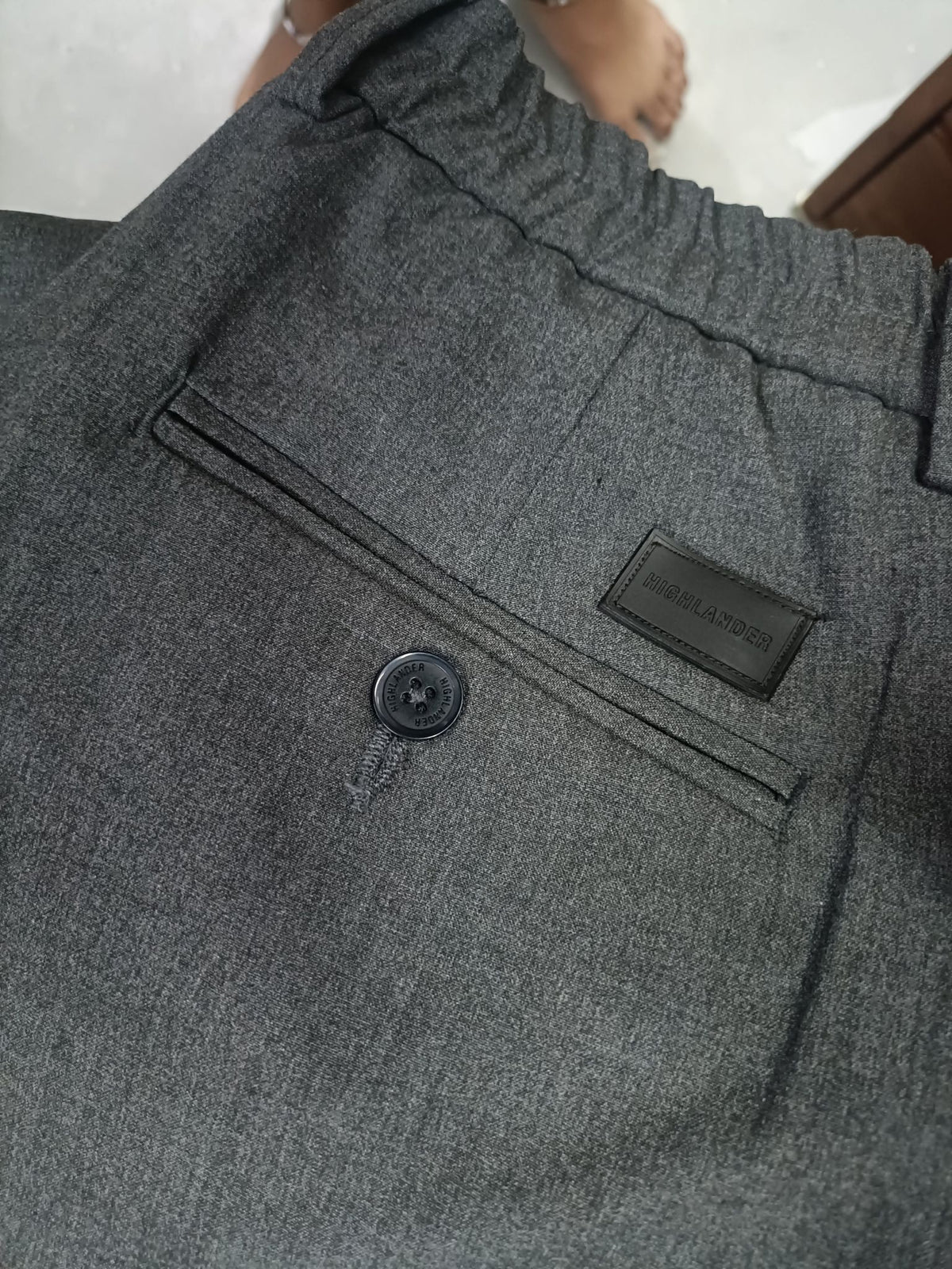 Men's Dark Grey Slim Fit Casual Trousers with Elastic Waistband