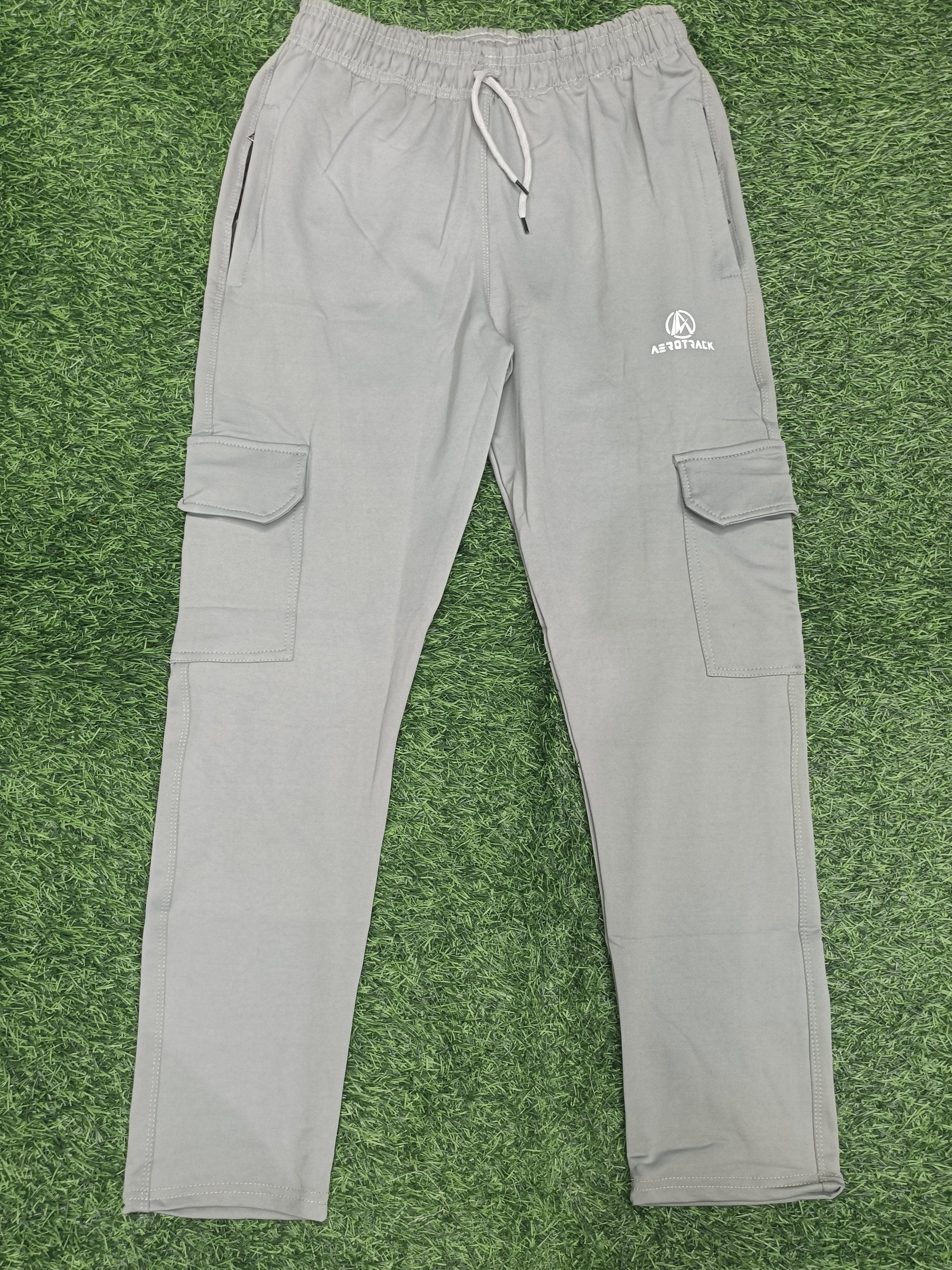 Aerotrack Men's Grey Cargo Track Pants with Zipper Pockets