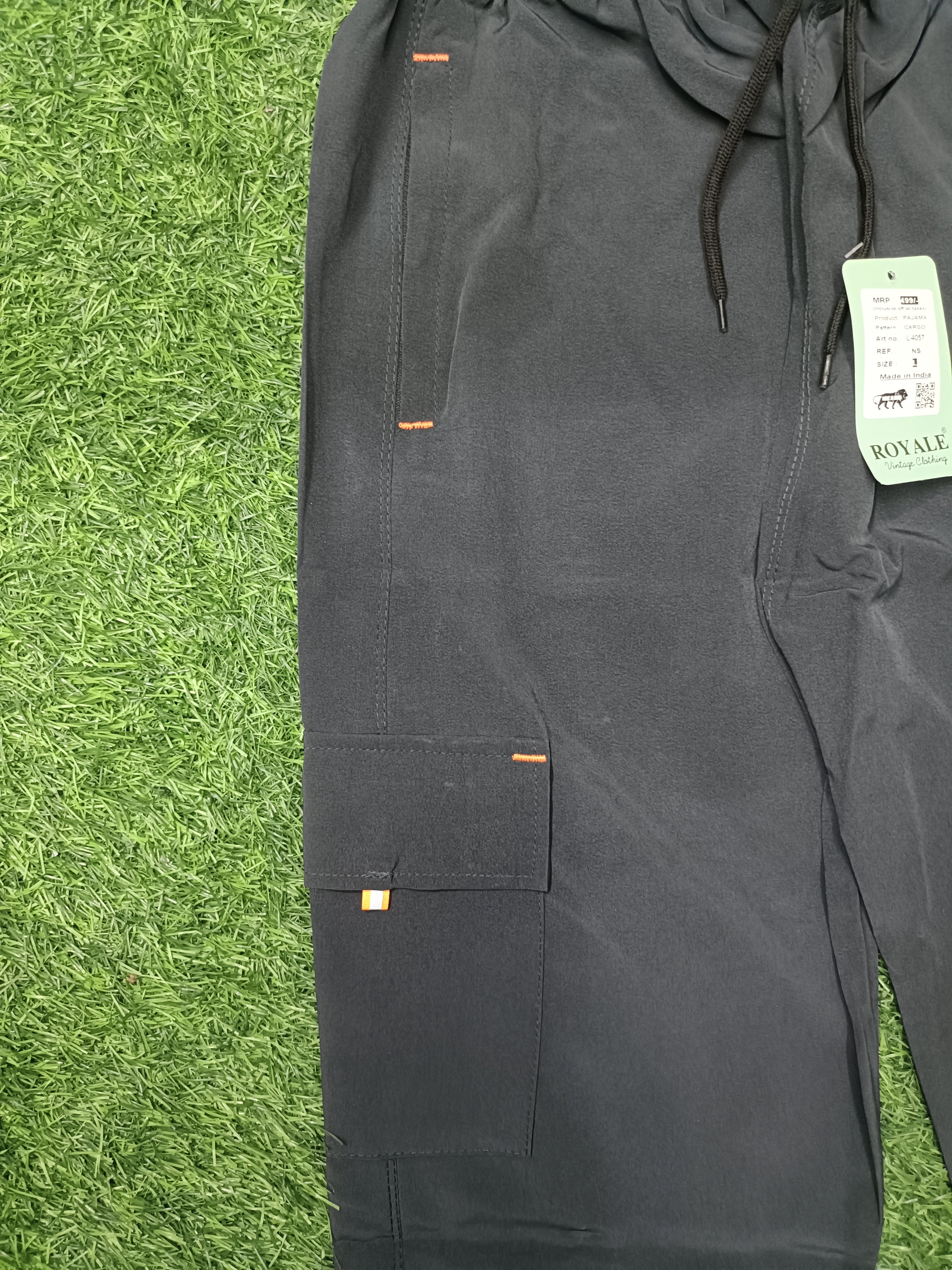 Men's Dark Charcoal Black Cargo Track Pant - 4 Pocket - Loose Fit