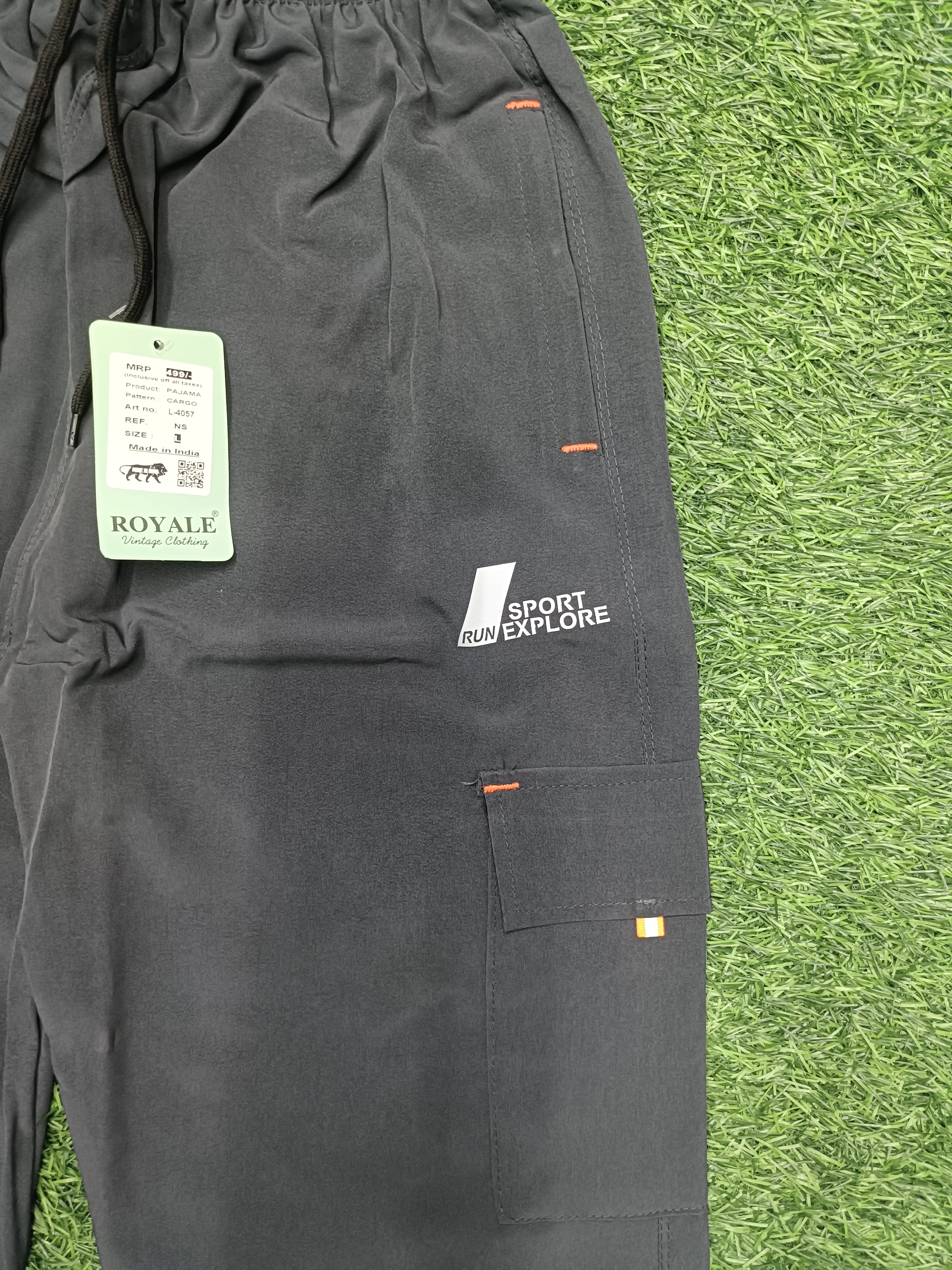 Men's Dark Charcoal Black Cargo Track Pant - 4 Pocket - Loose Fit