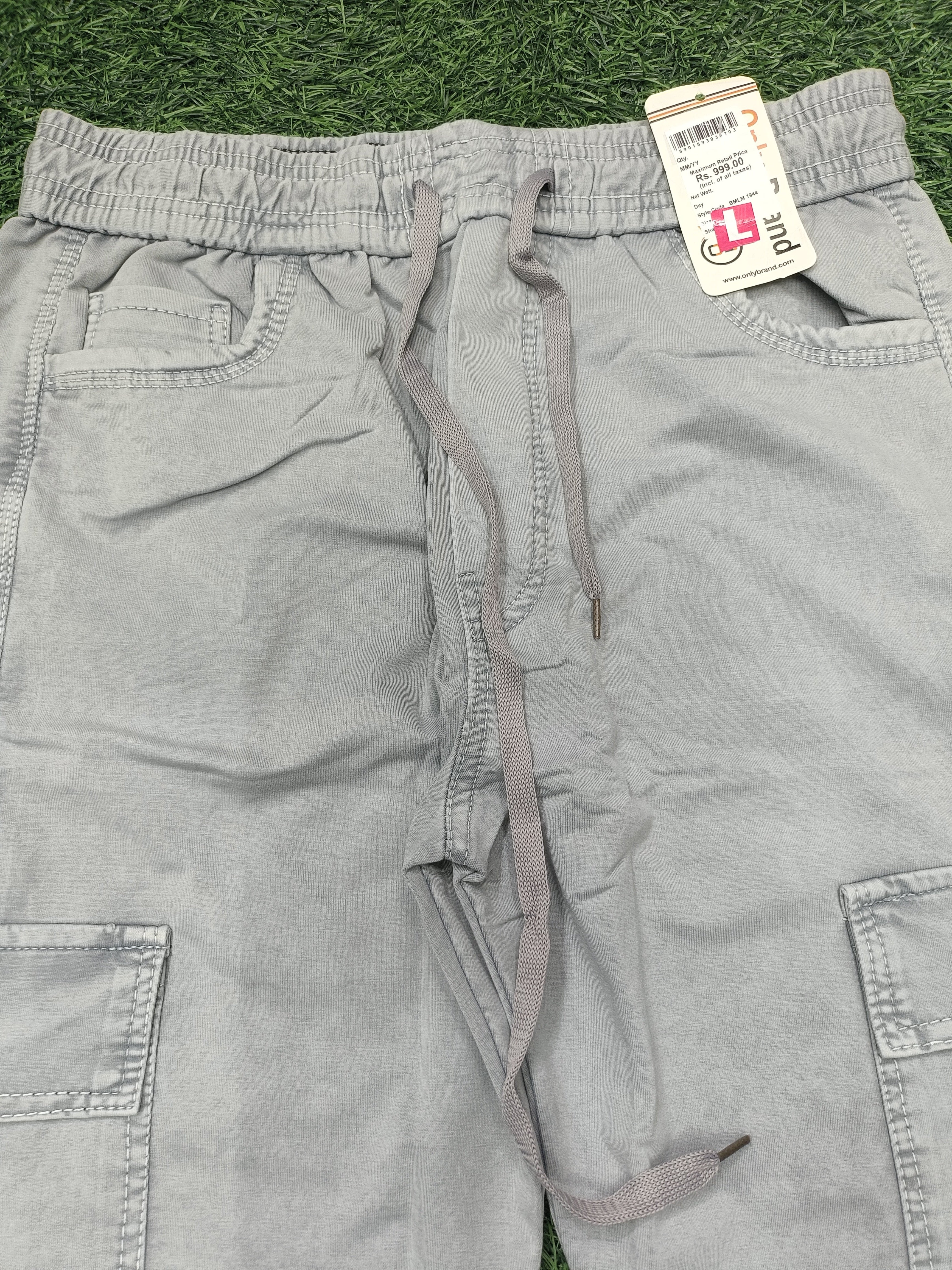 Men's Light Grey Casual Cargo Track Pants