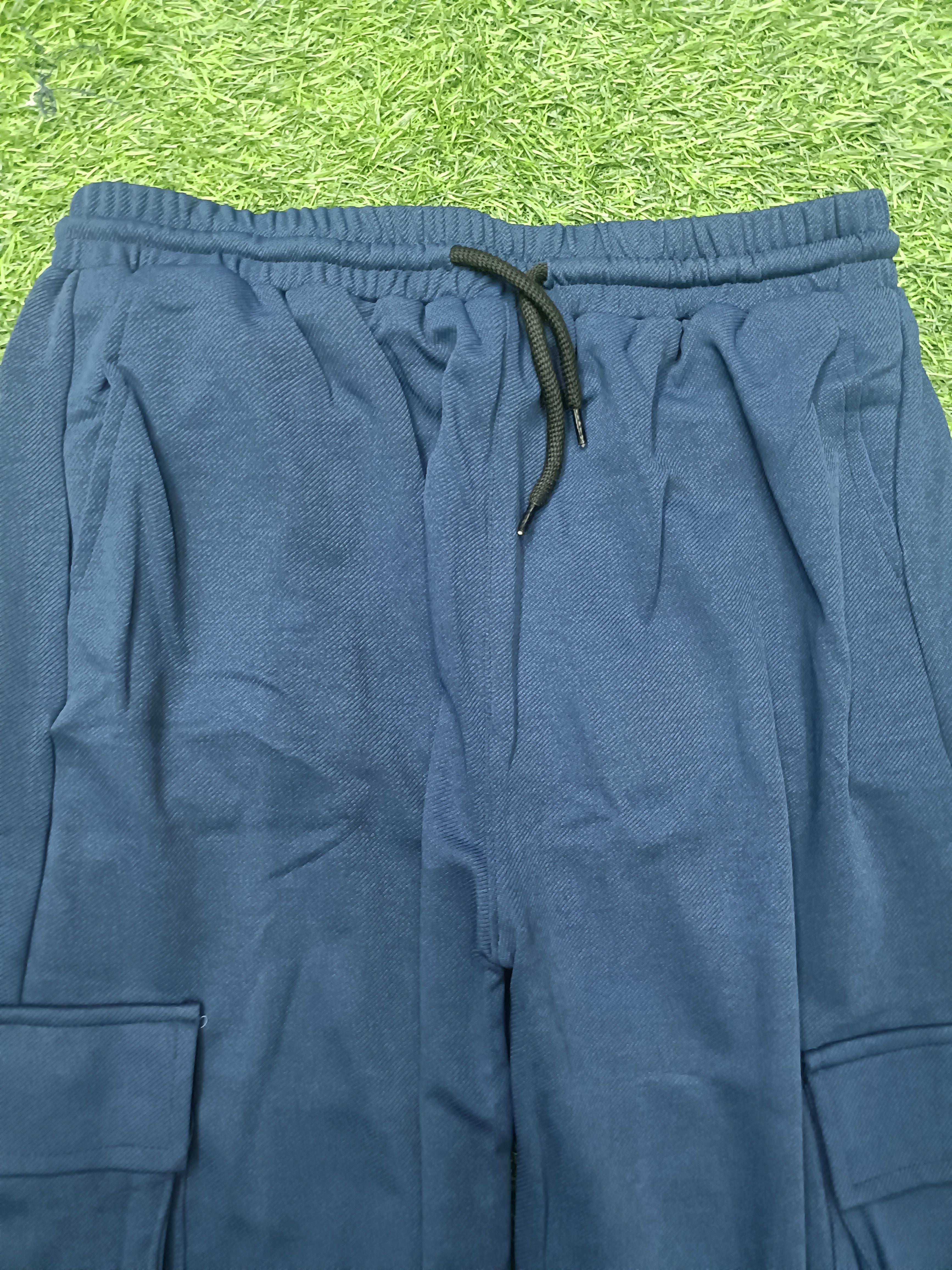 Men's Navy Blue Cargo Pant - 6 Pockets - Baggy Straight Fit - Elastic Waist with Drawstring - Casual StreetweaR