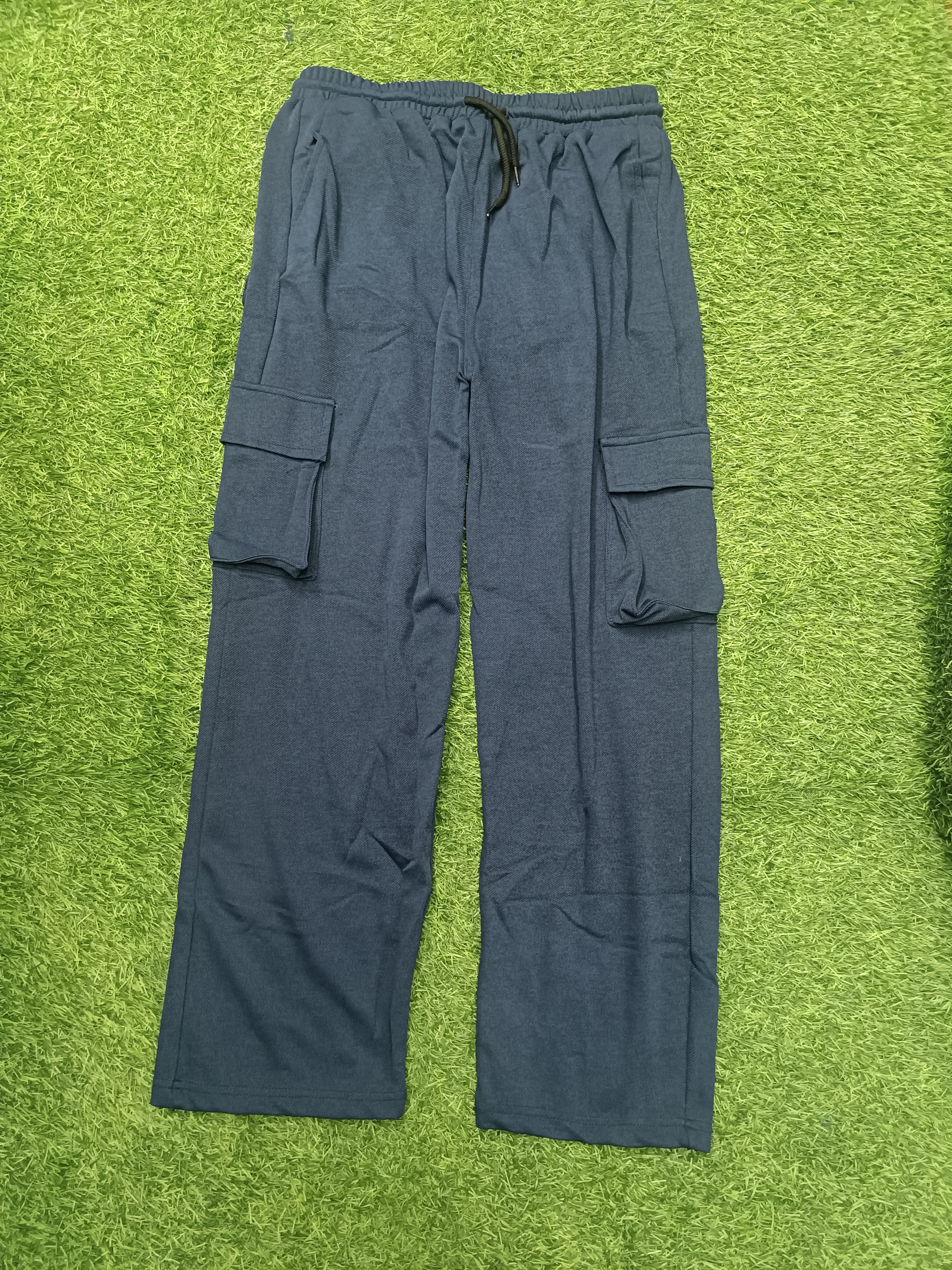 Men's Navy Blue Cargo Pant - 6 Pockets - Baggy Straight Fit - Elastic Waist with Drawstring - Casual StreetweaR