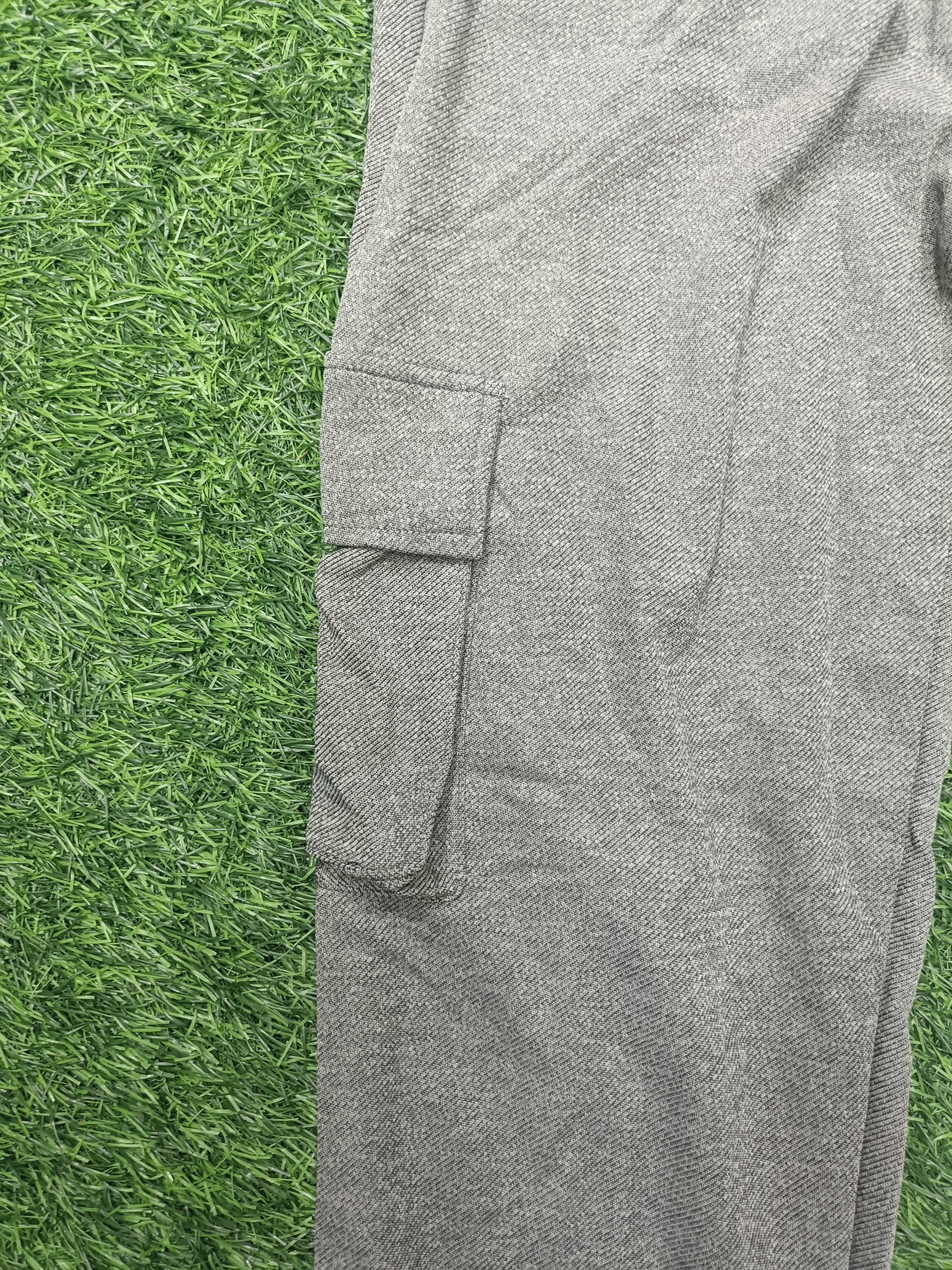Men's Light Grey Cargo Pant - 6 Pockets - Baggy Straight Fit - Elastic Waist with Drawstring - Casual Streetwear