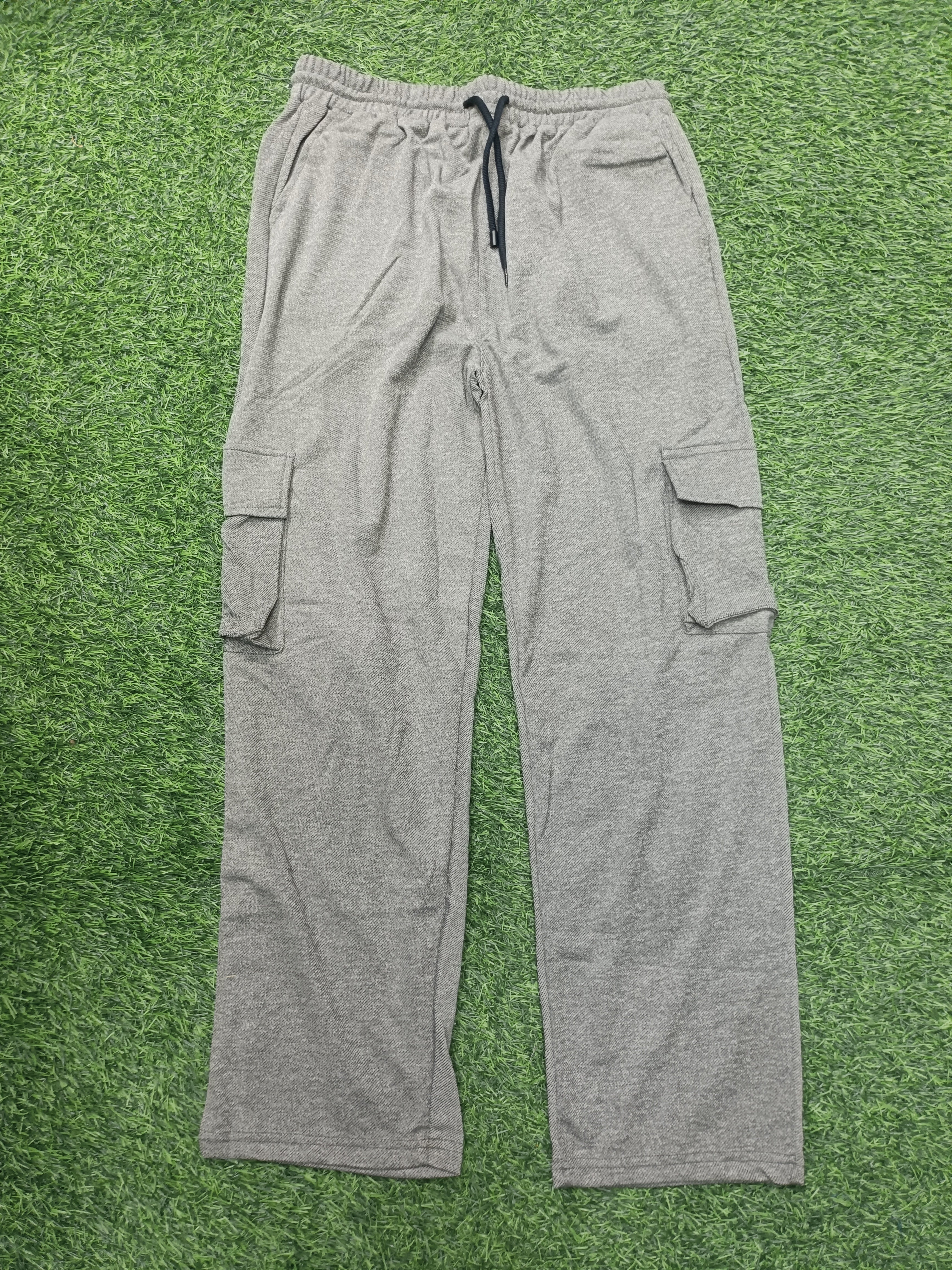 Men's Light Grey Cargo Pant - 6 Pockets - Baggy Straight Fit - Elastic Waist with Drawstring - Casual Streetwear