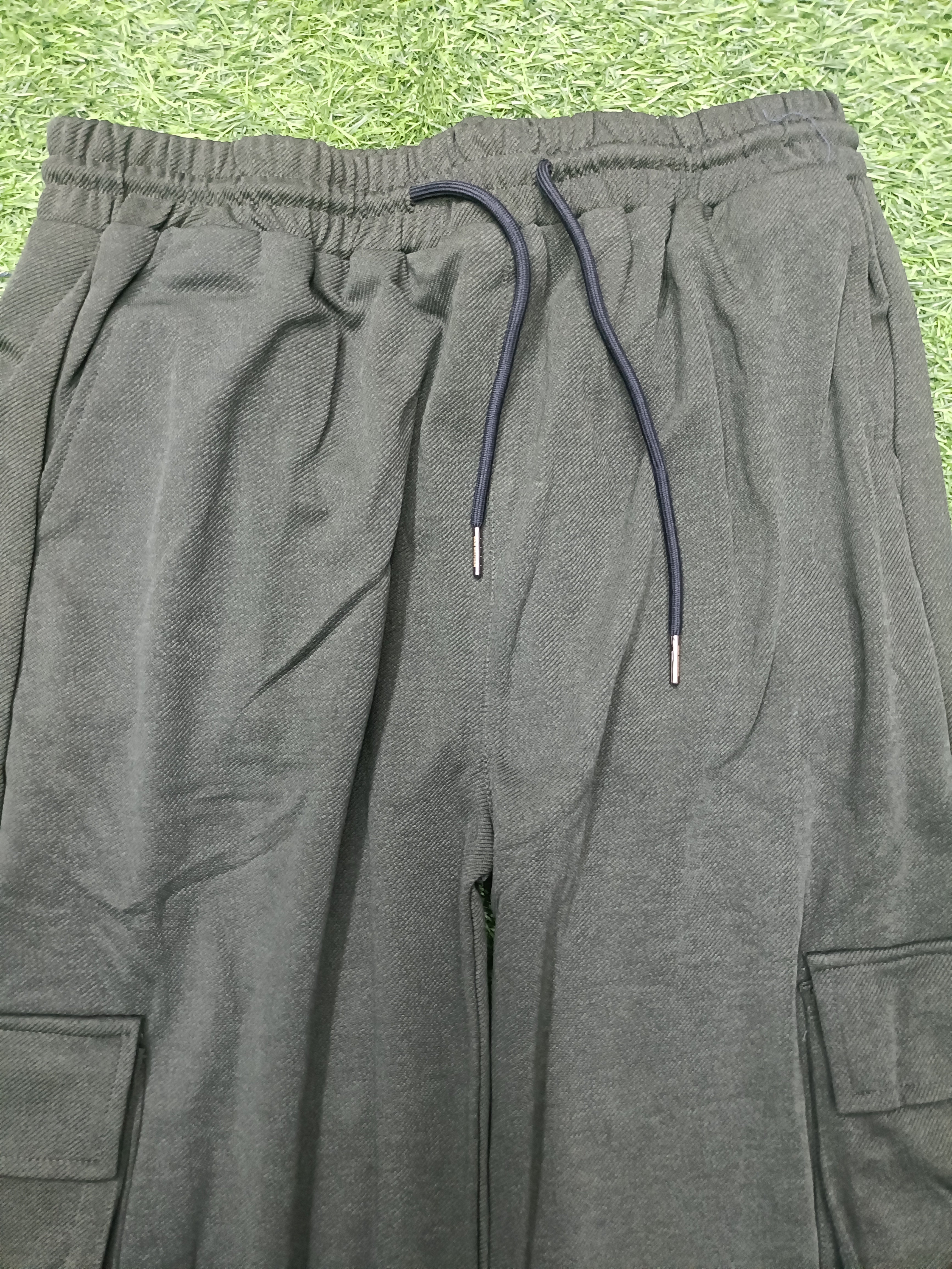Men's Pachi Green Cargo Pant - 6 Pockets - Baggy Straight Fit - Elastic Waist with Drawstring - Casual Streetwear