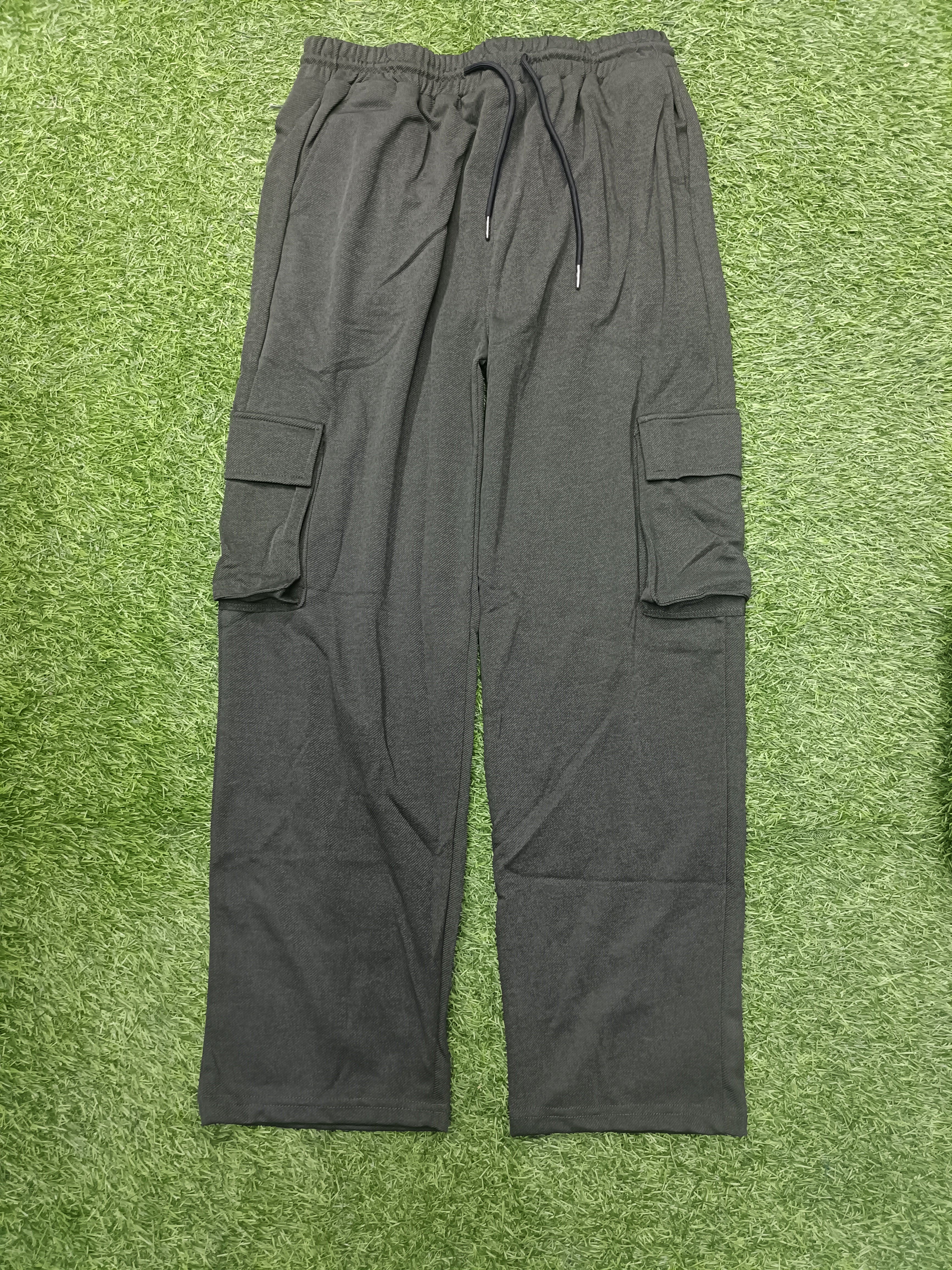 Men's Pachi Green Cargo Pant - 6 Pockets - Baggy Straight Fit - Elastic Waist with Drawstring - Casual Streetwear