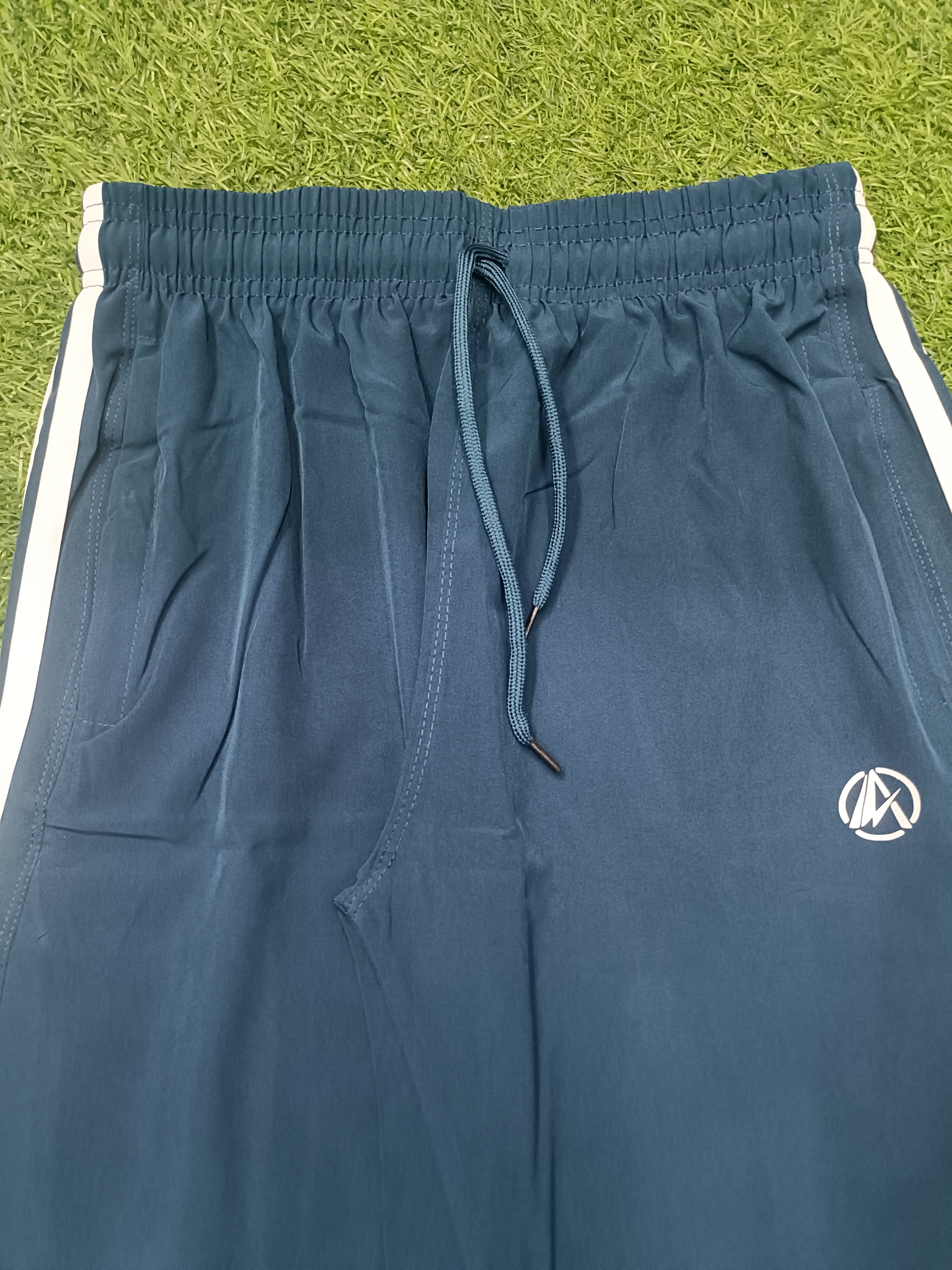 Men's Teal Blue Track Pant - White Side Stripe - 2 Zipper Pockets