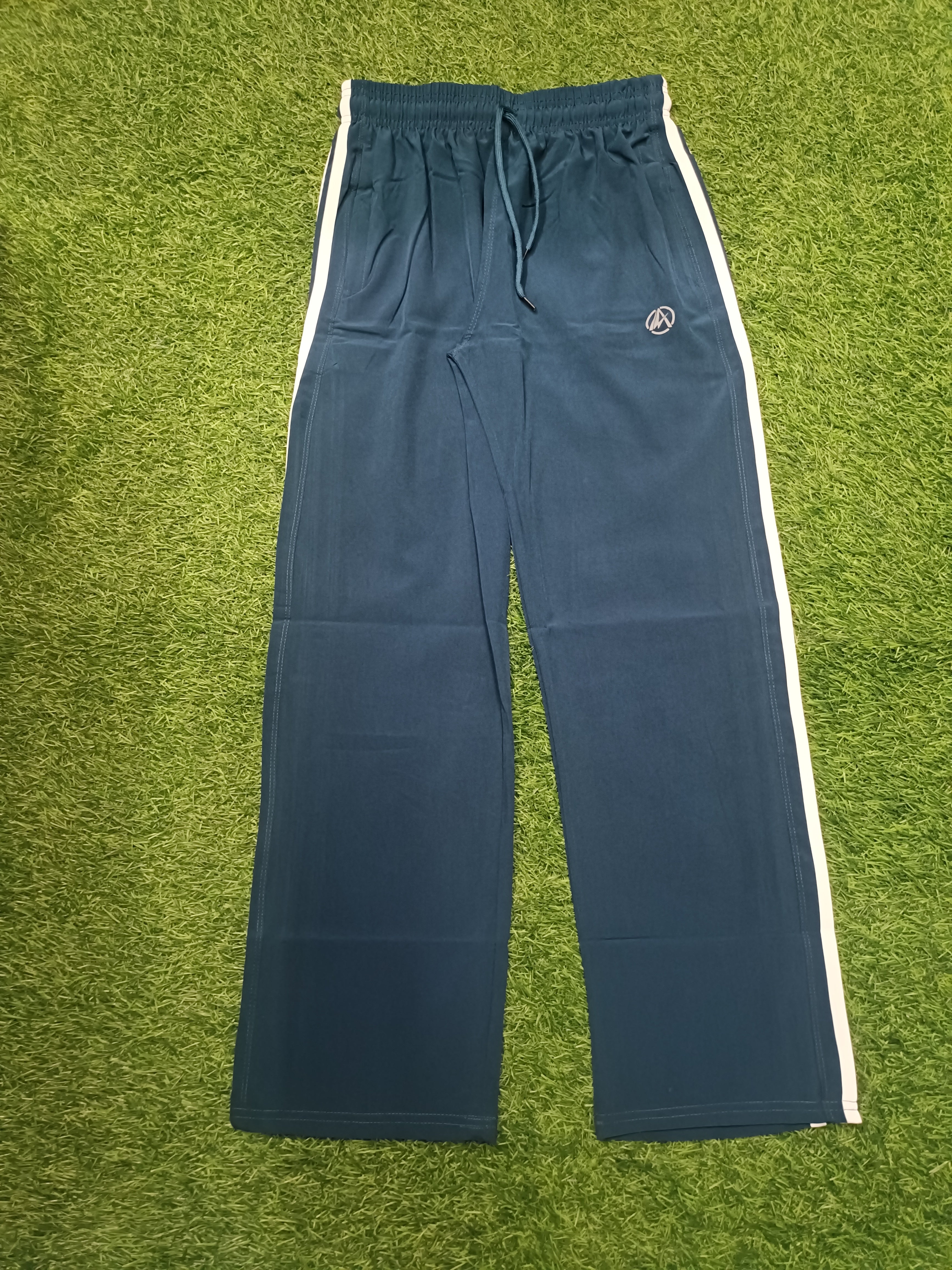 Men's Teal Blue Track Pant - White Side Stripe - 2 Zipper Pockets