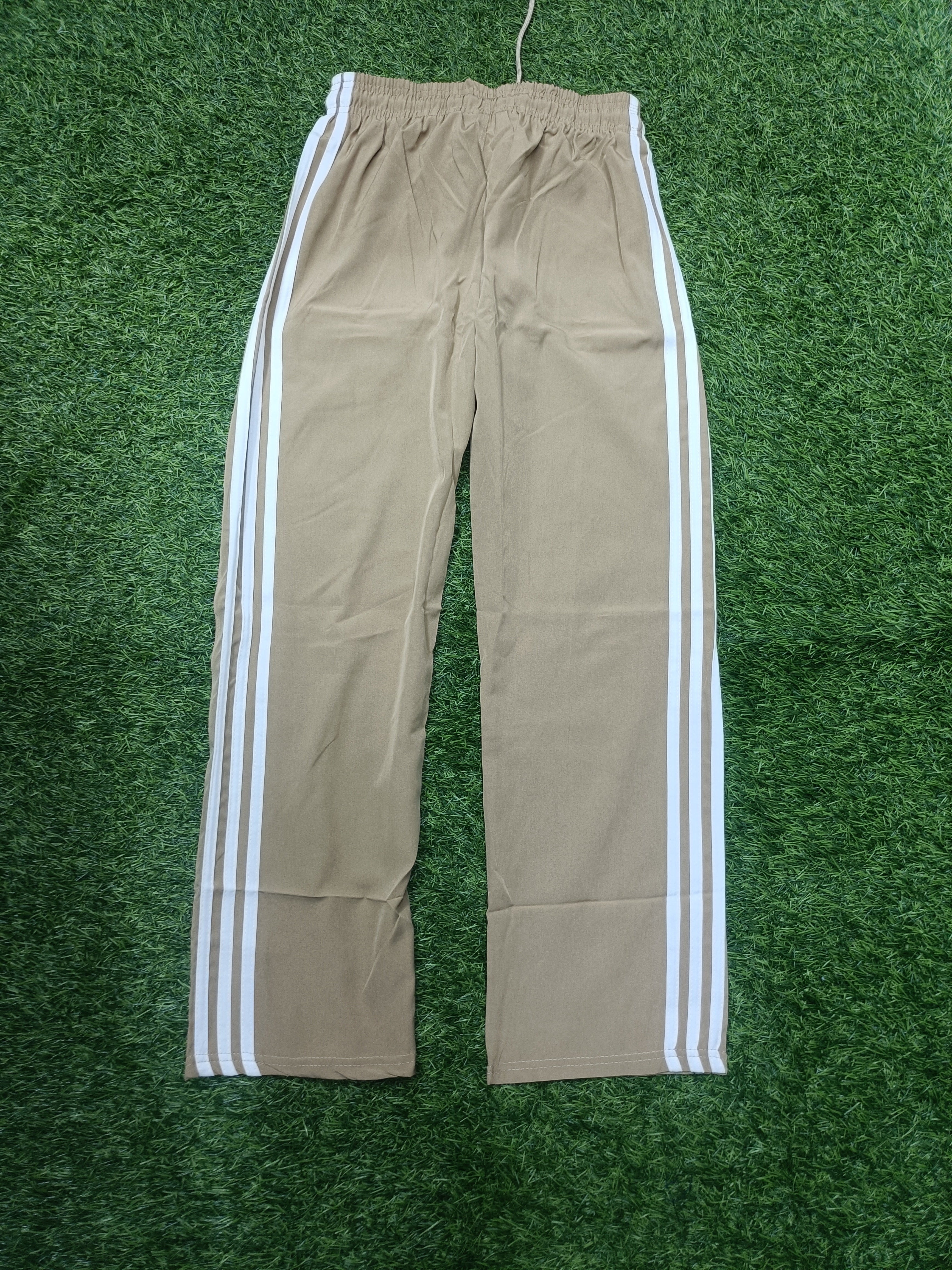 Men's Beige Track Pant - White Side Stripe - 2 Zipper Pockets