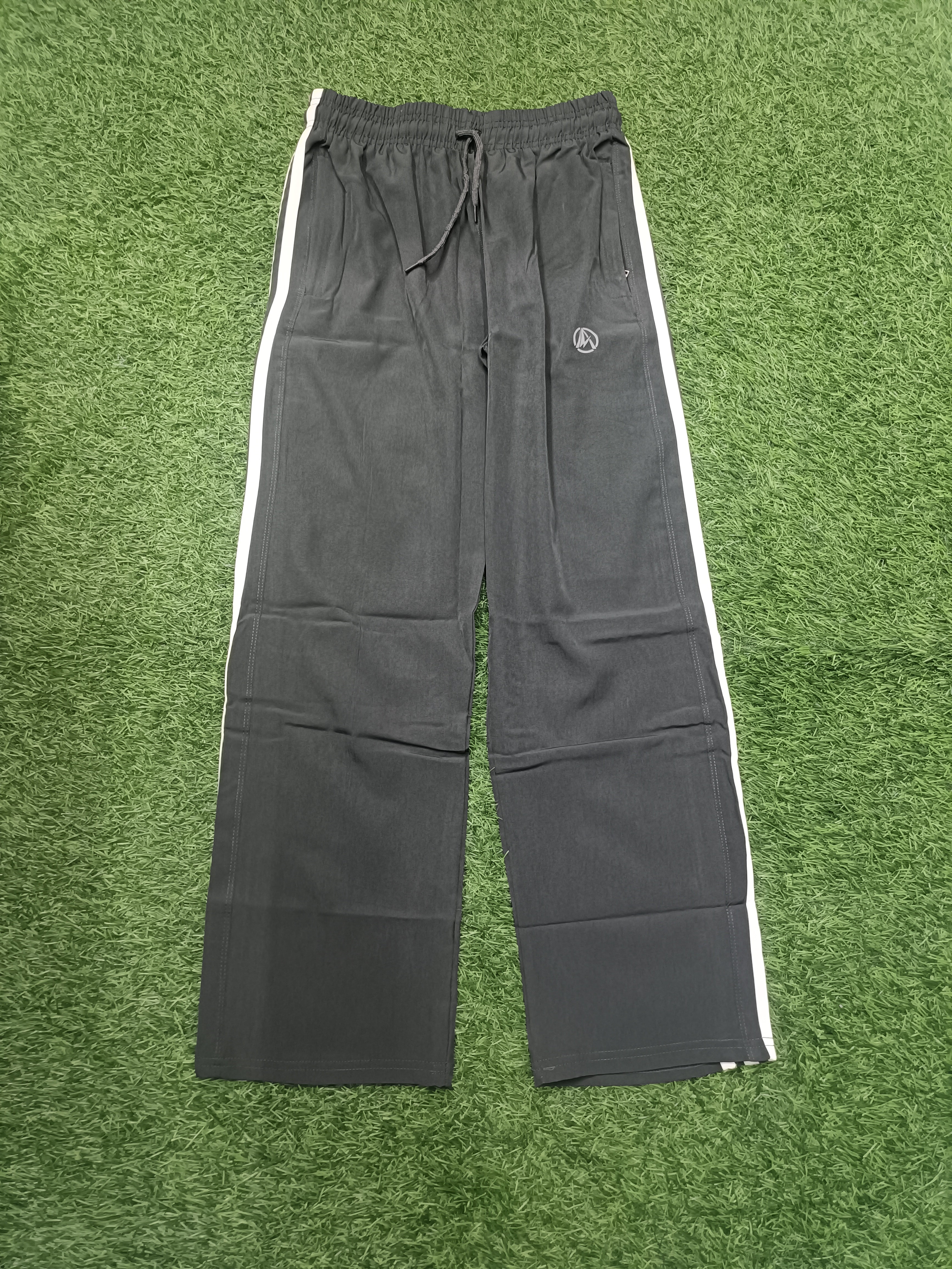 Men's Dark Grey Track Pant - Side Stripe - 2 Zipper Pockets