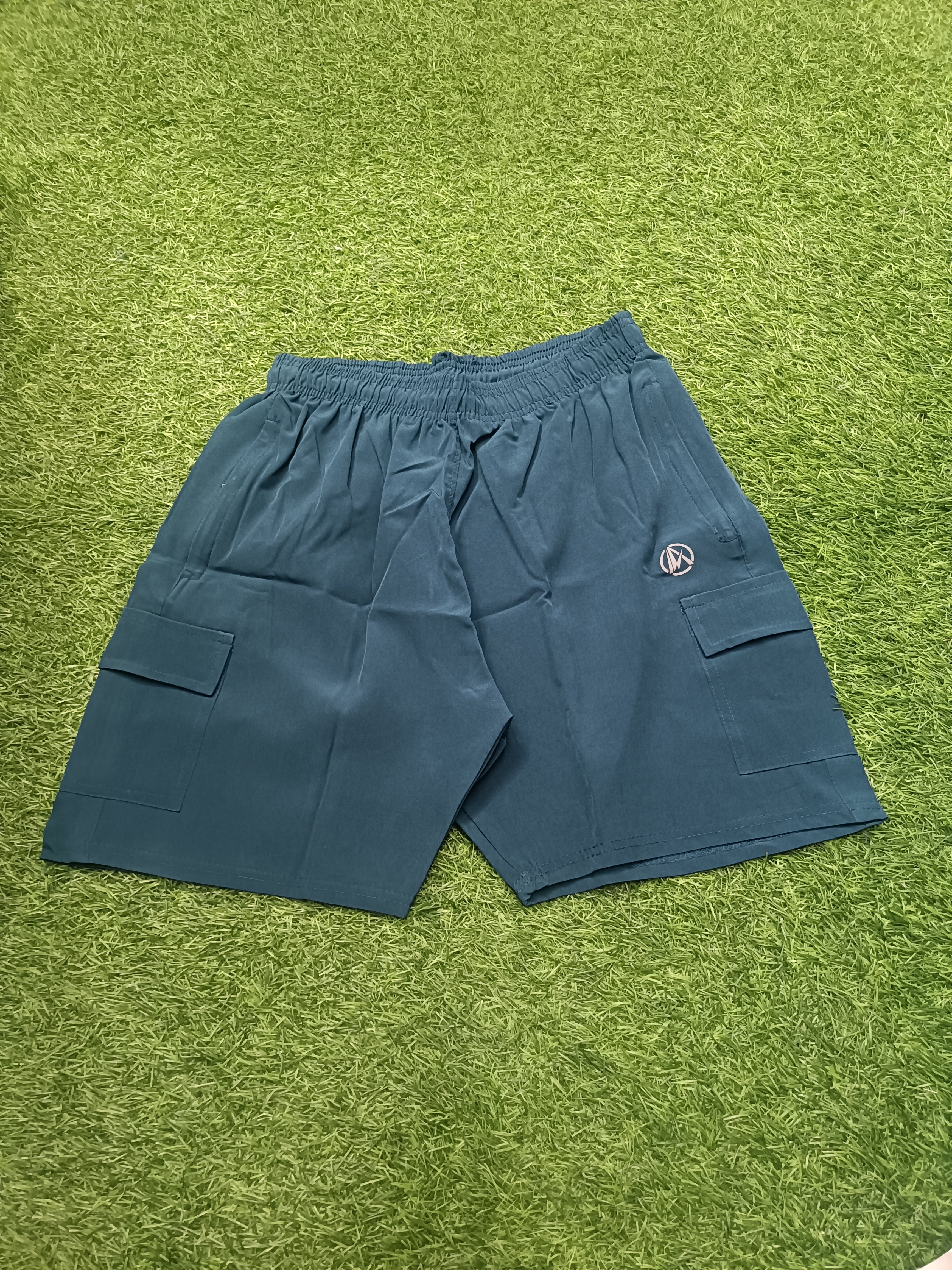 Men's Teal Blue Elastic Waist Cargo Shorts with Logo