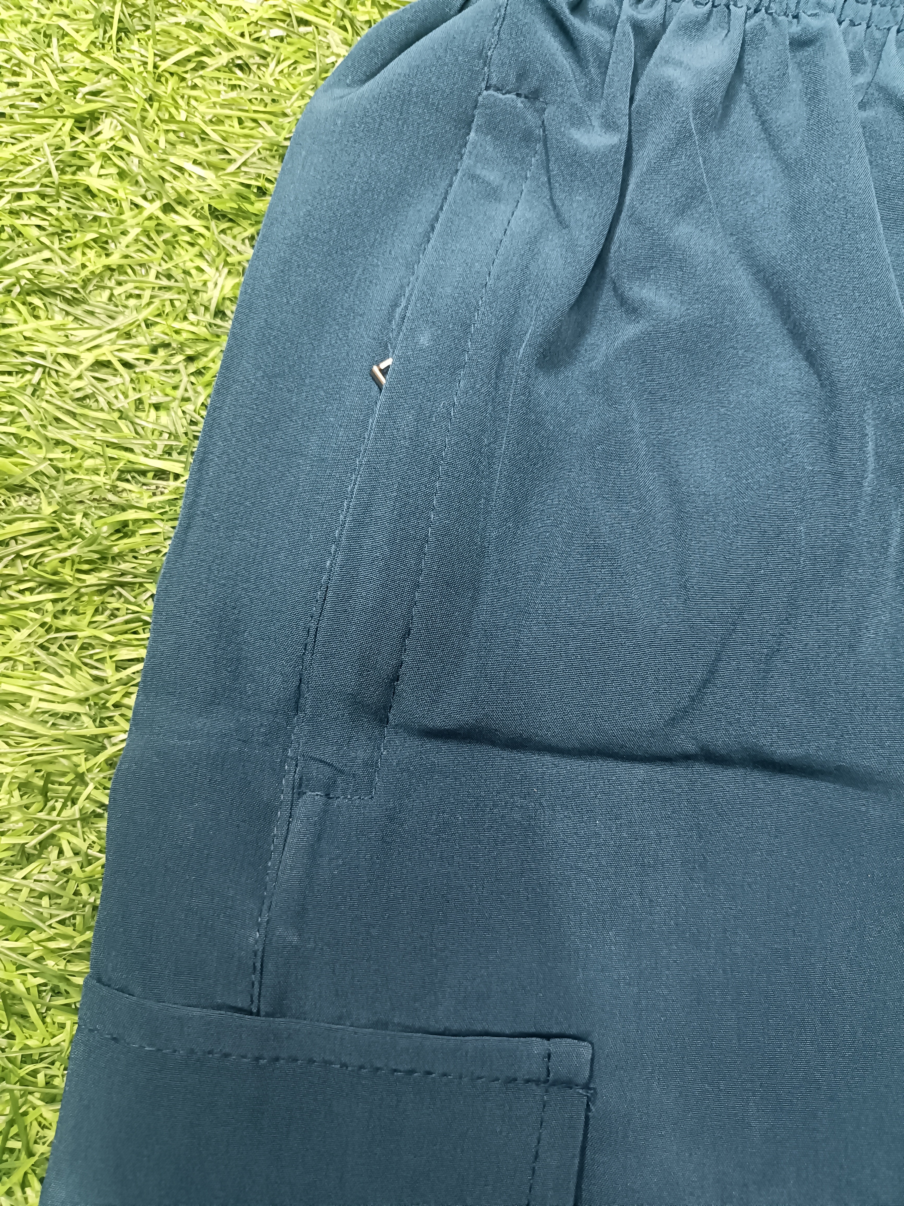 Men's Teal Blue Elastic Waist Cargo Shorts with Logo