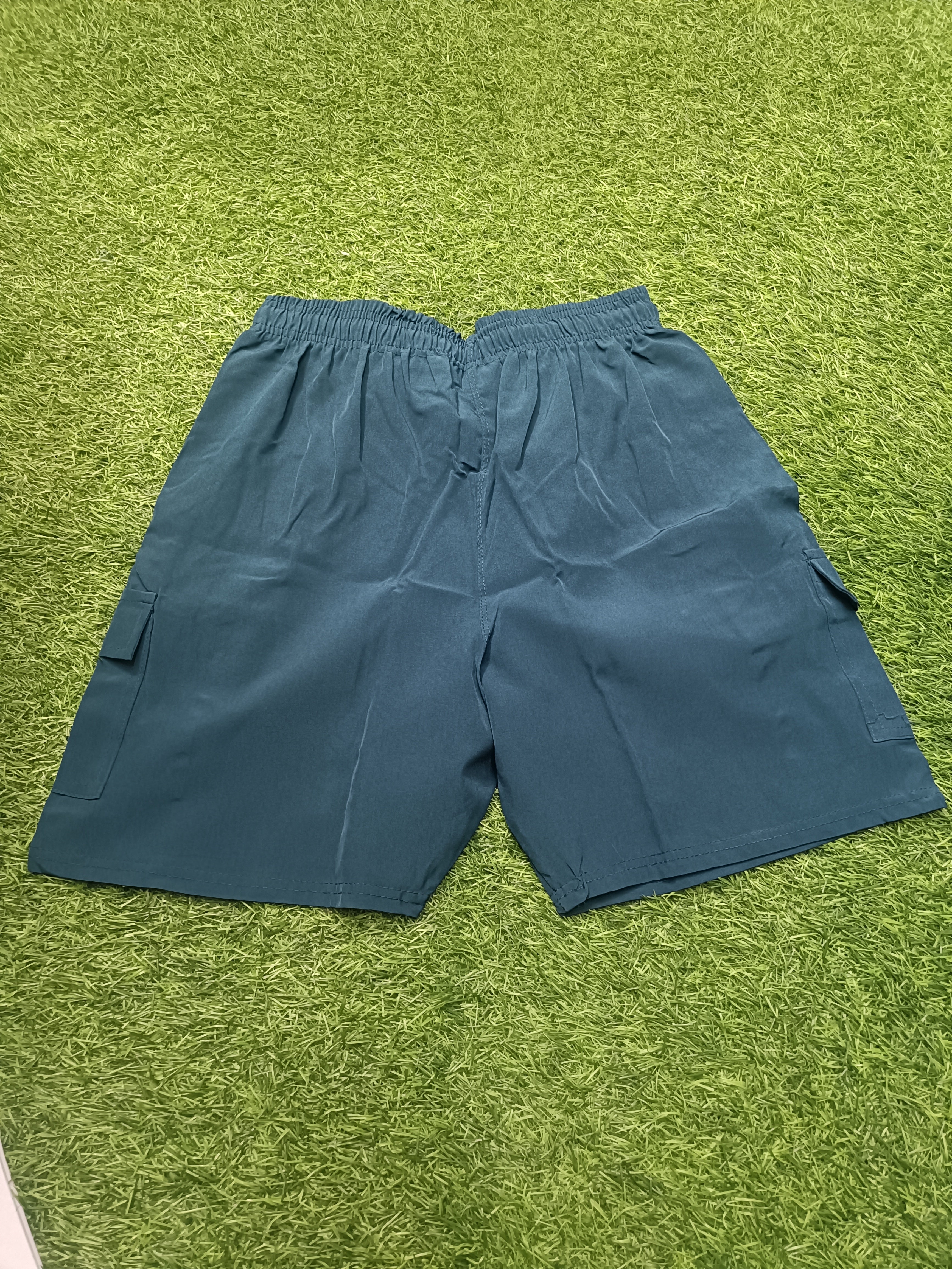 Men's Teal Blue Elastic Waist Cargo Shorts with Logo