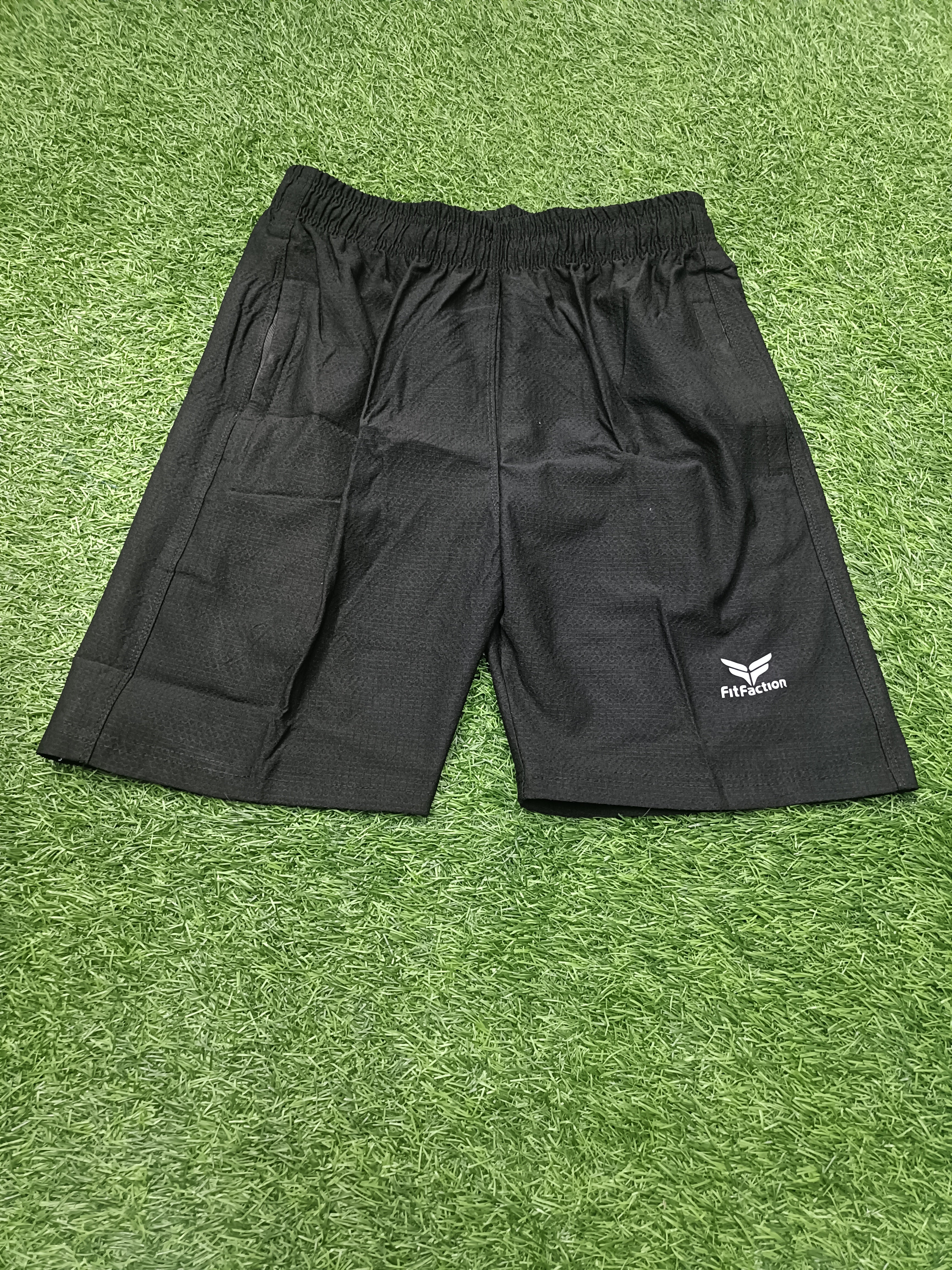 Men’s Black color Textured Sports Shorts with Elastic Waist & Zipper Pockets
