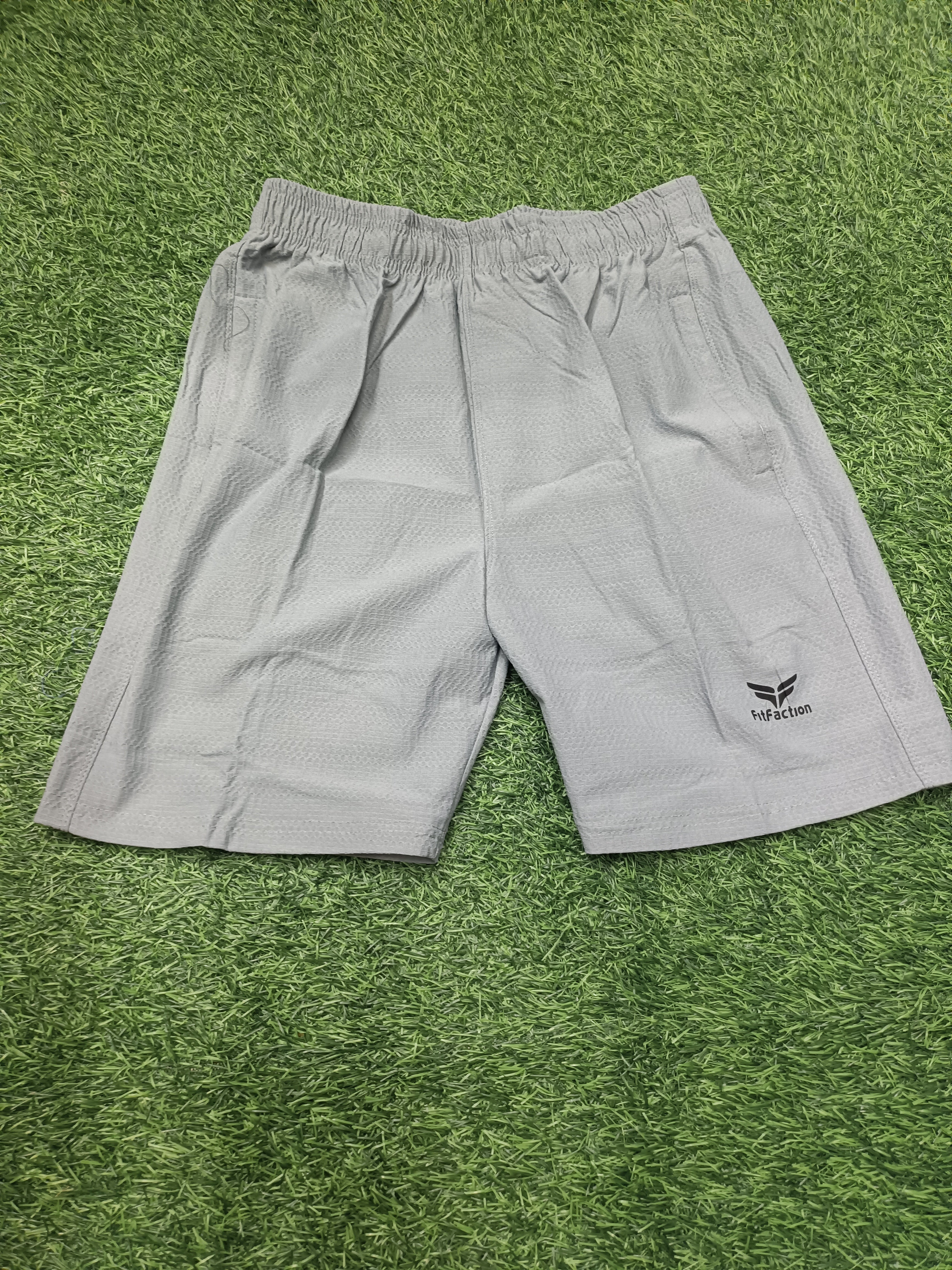 Men’s Grey Textured Sports Shorts with Elastic Waist & Zipper Pockets