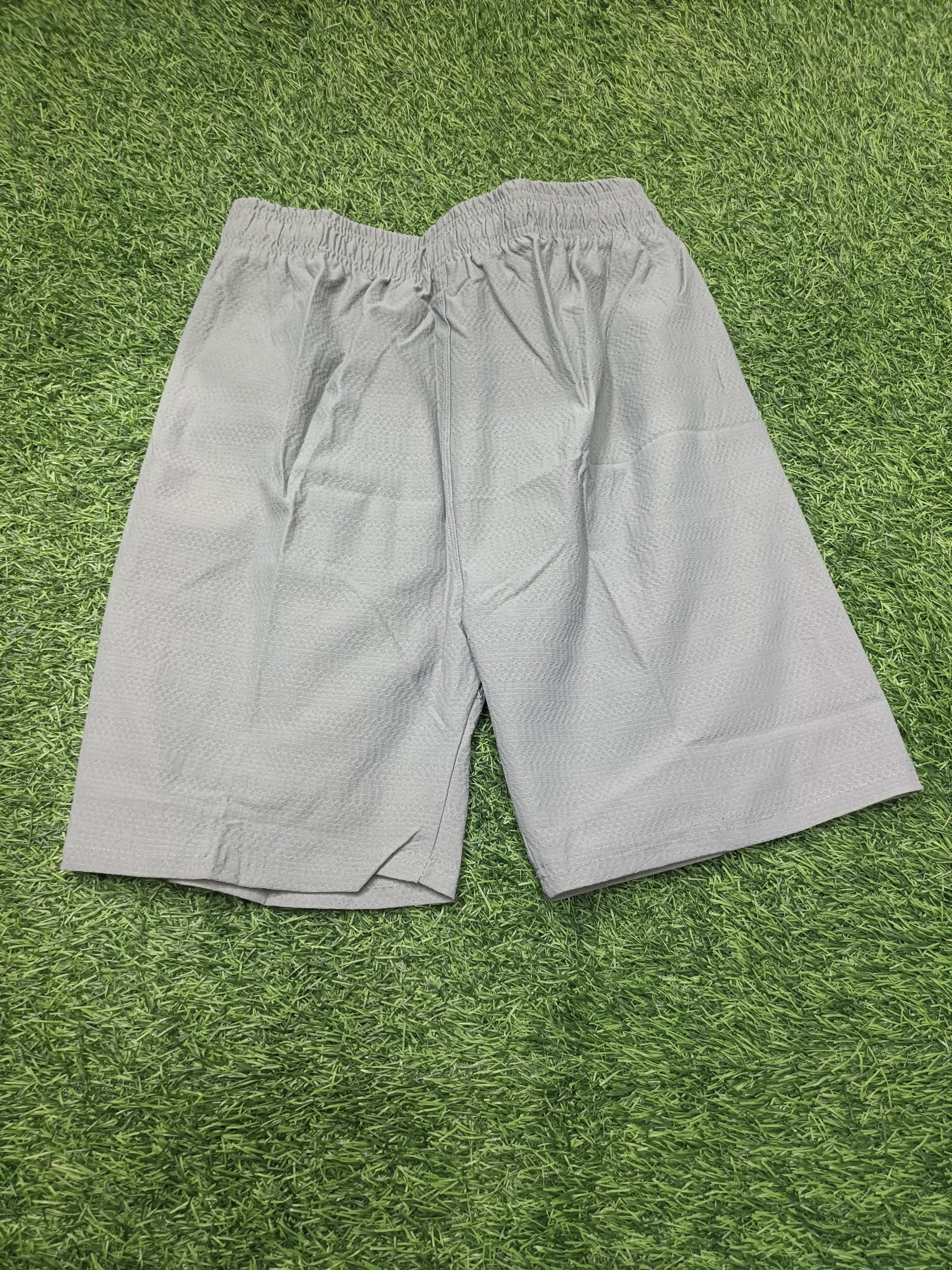 Men’s Grey Textured Sports Shorts with Elastic Waist & Zipper Pockets