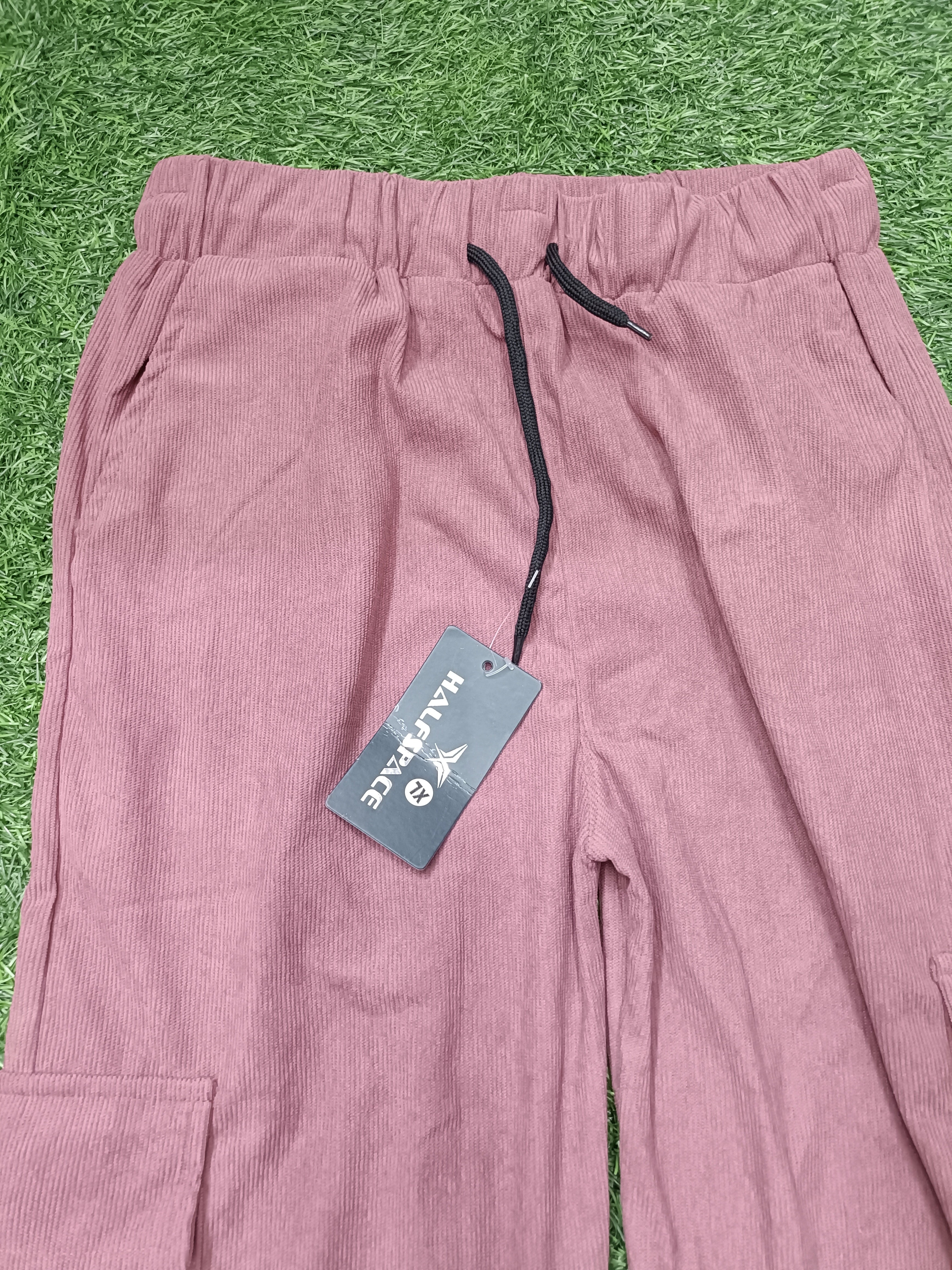 Men's Dusty Rose Sporty Cargo Track Pants with Zipper Pockets