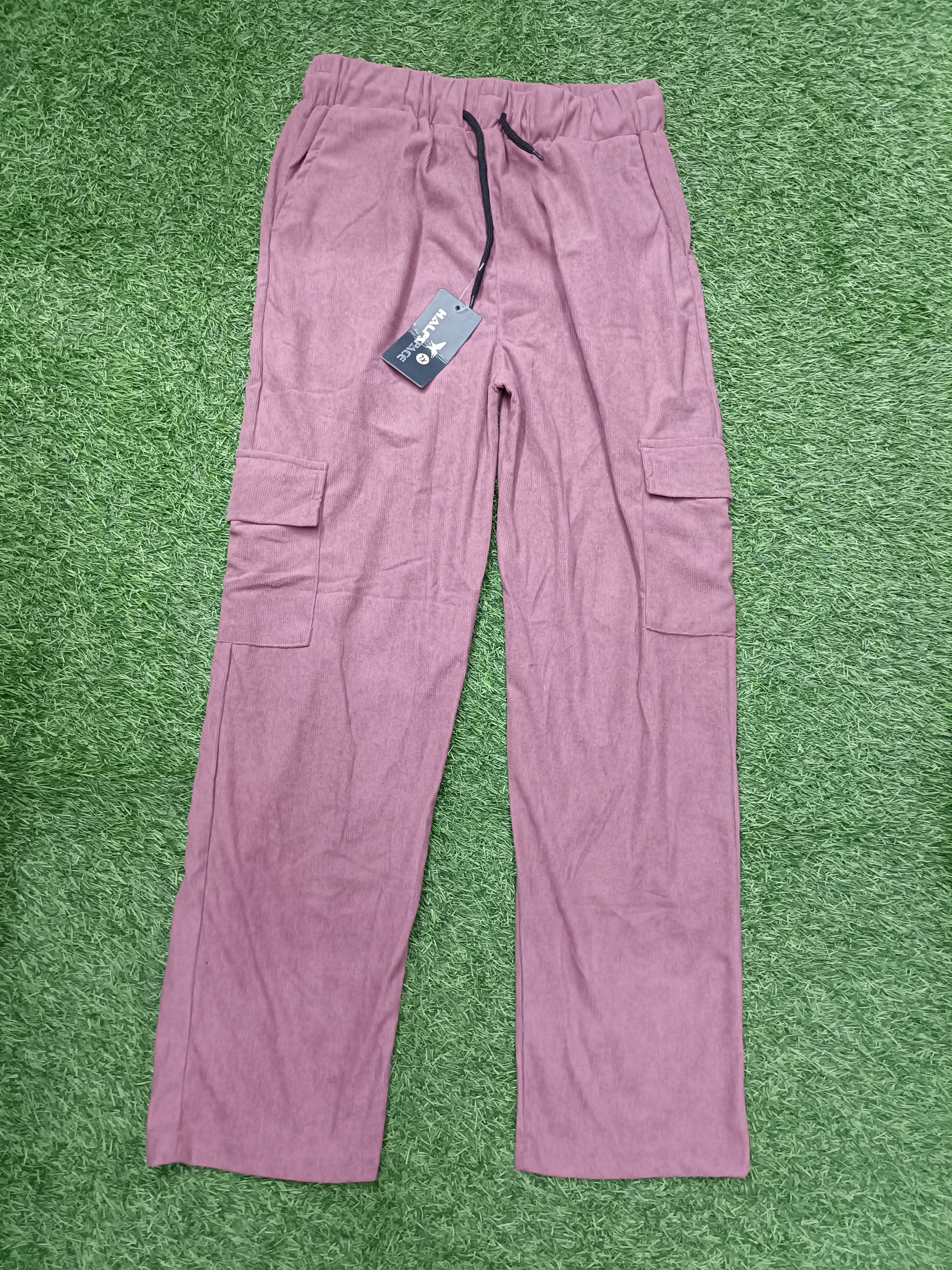 Men's Dusty Rose Sporty Cargo Track Pants with Zipper Pockets