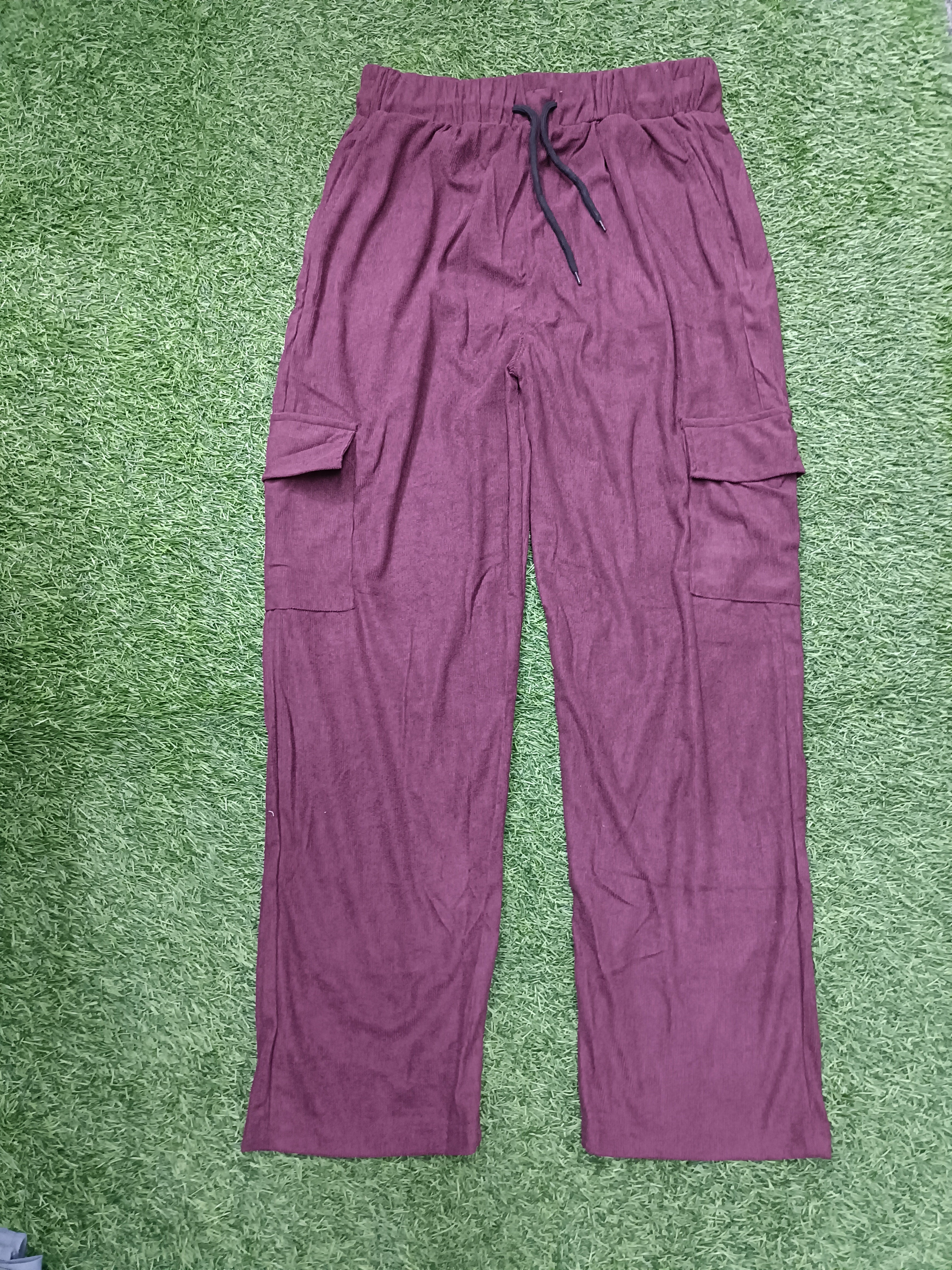 Men's Maroon Sporty Cargo Track Pants with Zipper Pockets