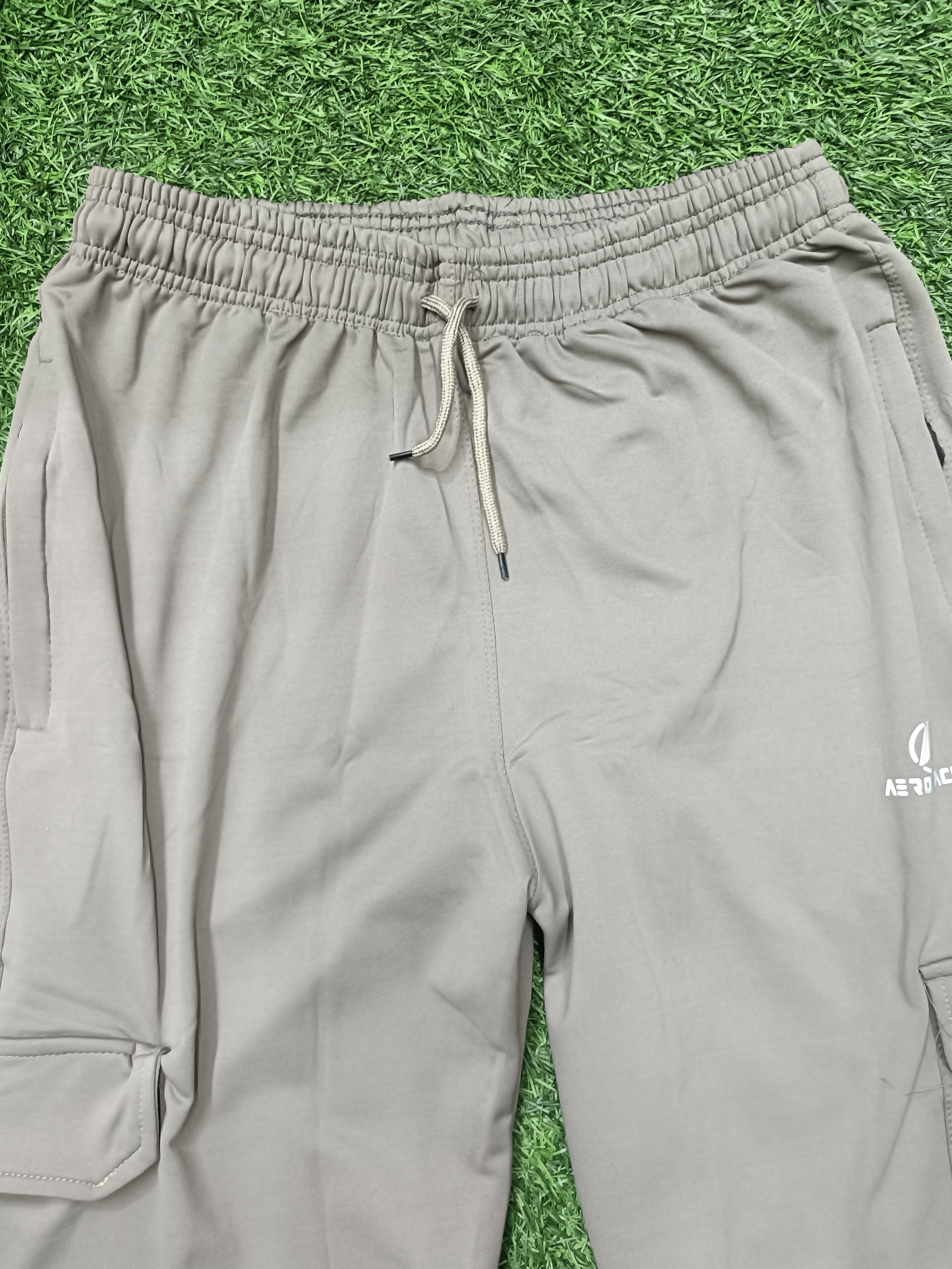 Aerotrack Men's Beige Cargo Track Pants with Zipper Pockets