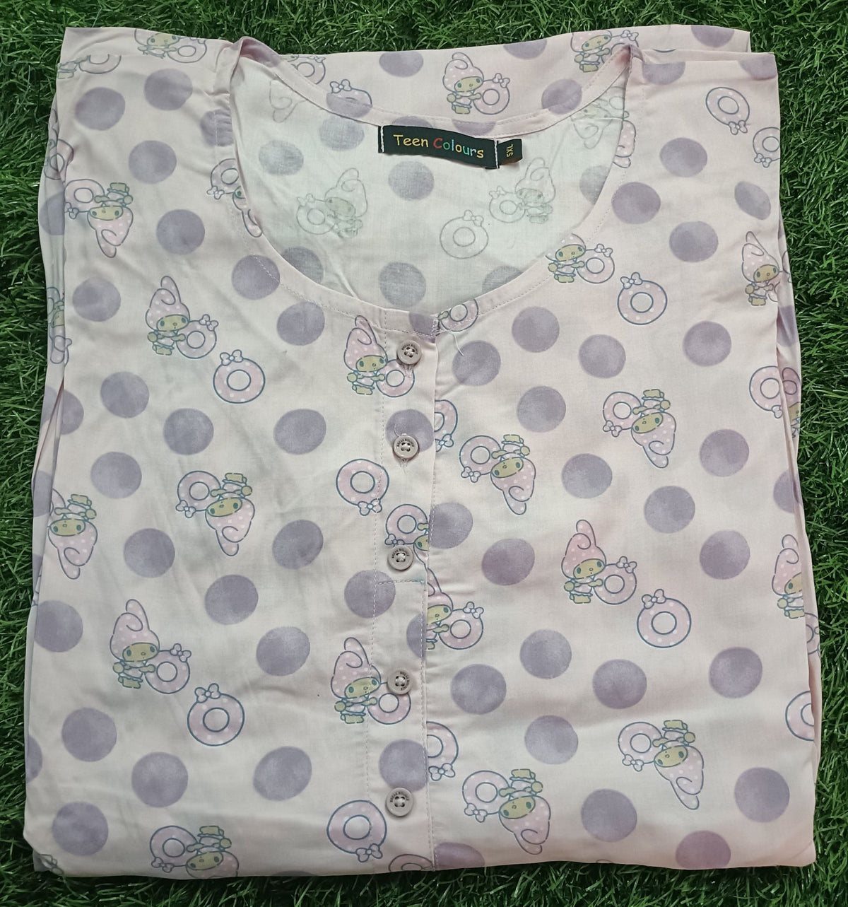Women's Light Pink and Lavender Printed Flared Umbrella model kurti with Elbow Sleeves