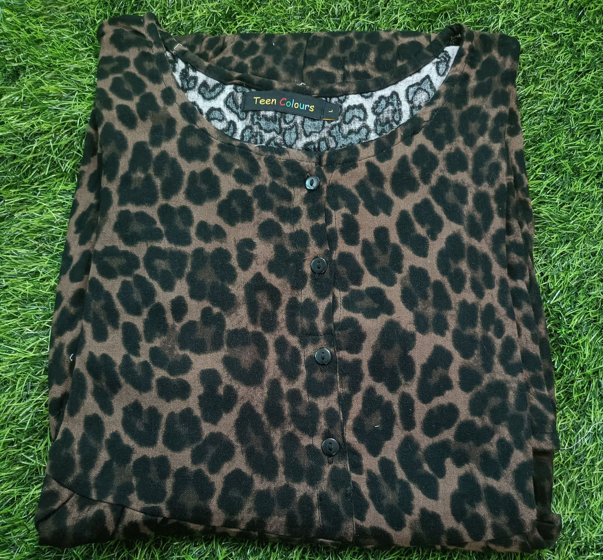 Women's Camel Brown and Black Animal Print Flared Umbrella model kurti with Elbow Sleeves
