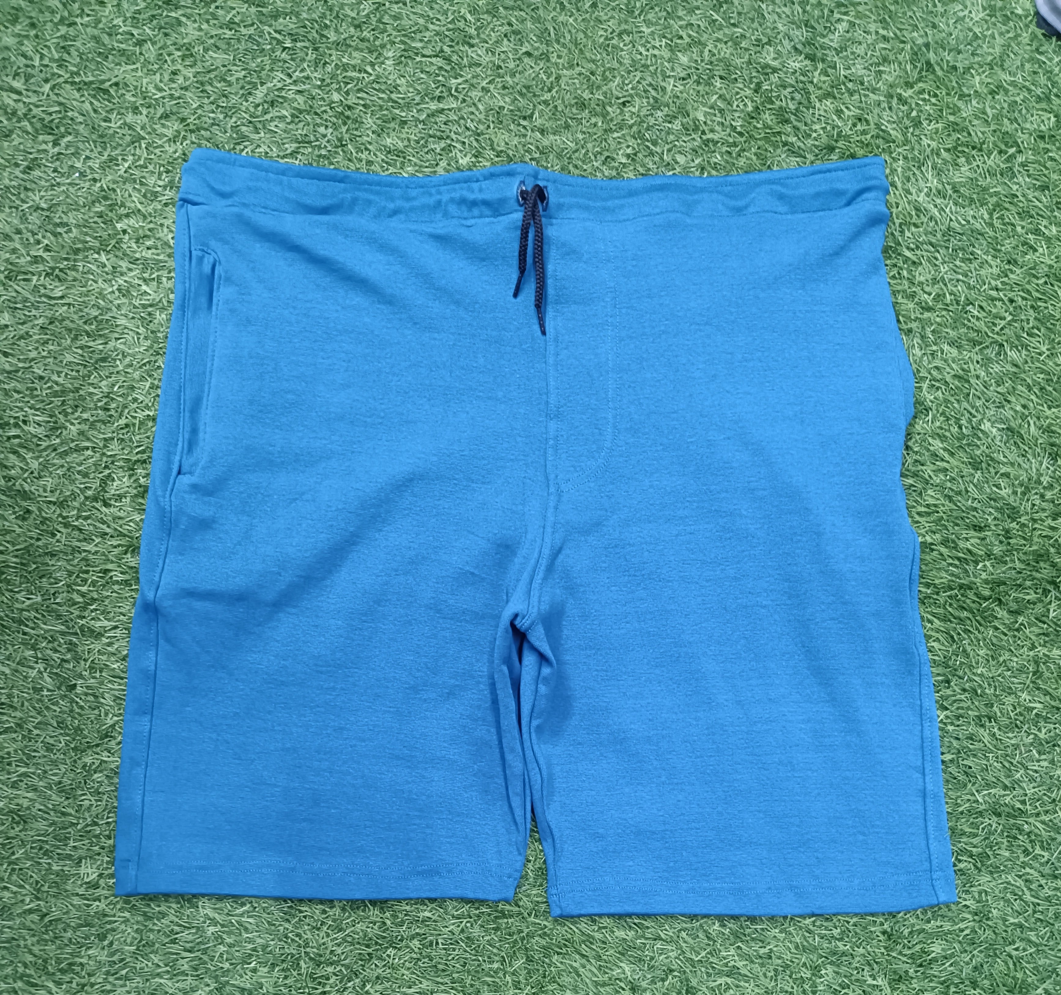Men's Blue Knitted Comfort Shorts with Zipper Pockets and Adjustable Waist