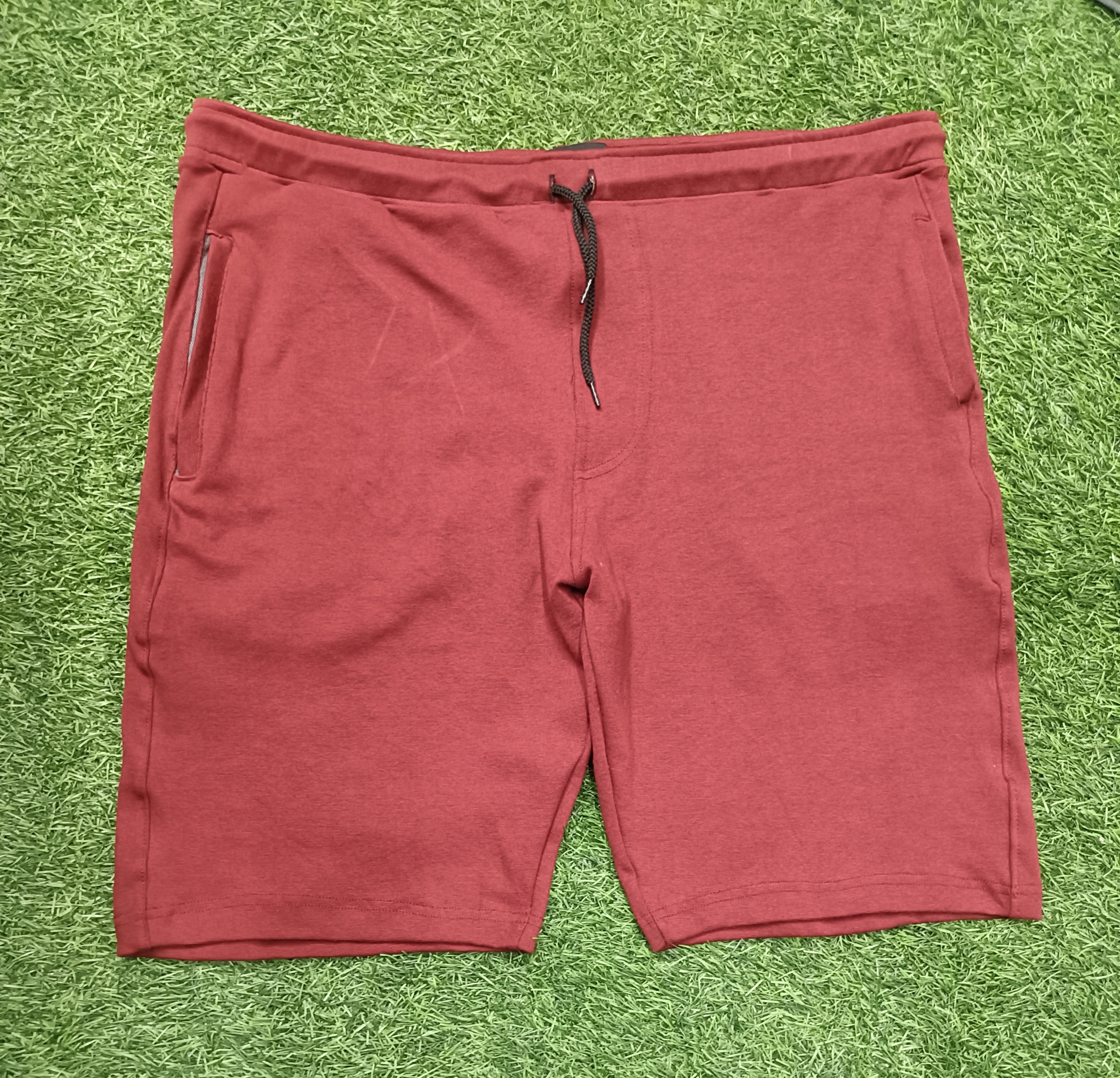 Men's Maroon Knitted Comfort Shorts with Zipper Pockets and Adjustable Waist