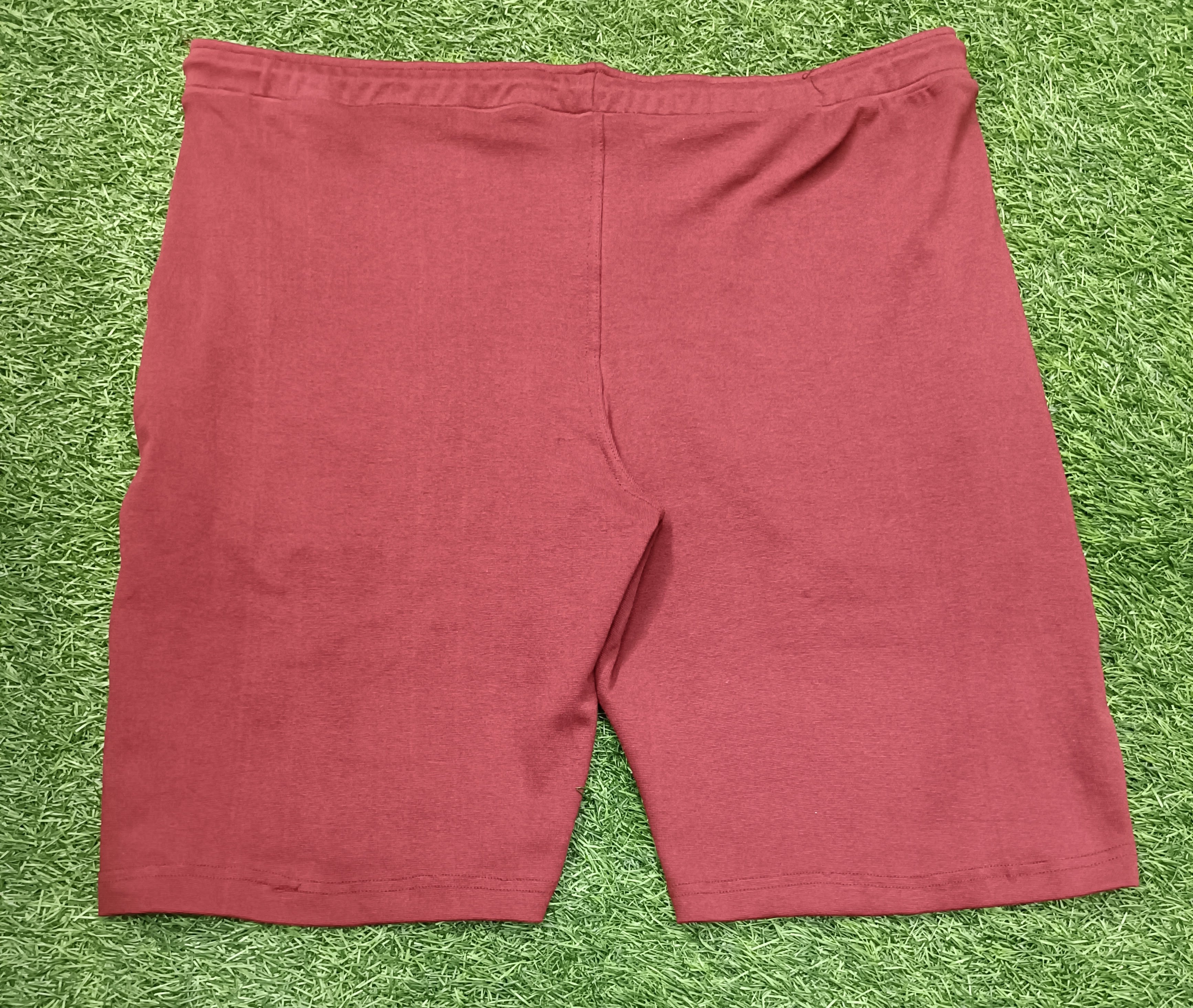 Men's Maroon Knitted Comfort Shorts with Zipper Pockets and Adjustable Waist