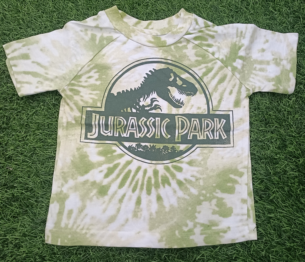 Kids Light Olive Green & White Tie-Dye Dinosaur Graphic Printed Round Neck T-Shirt