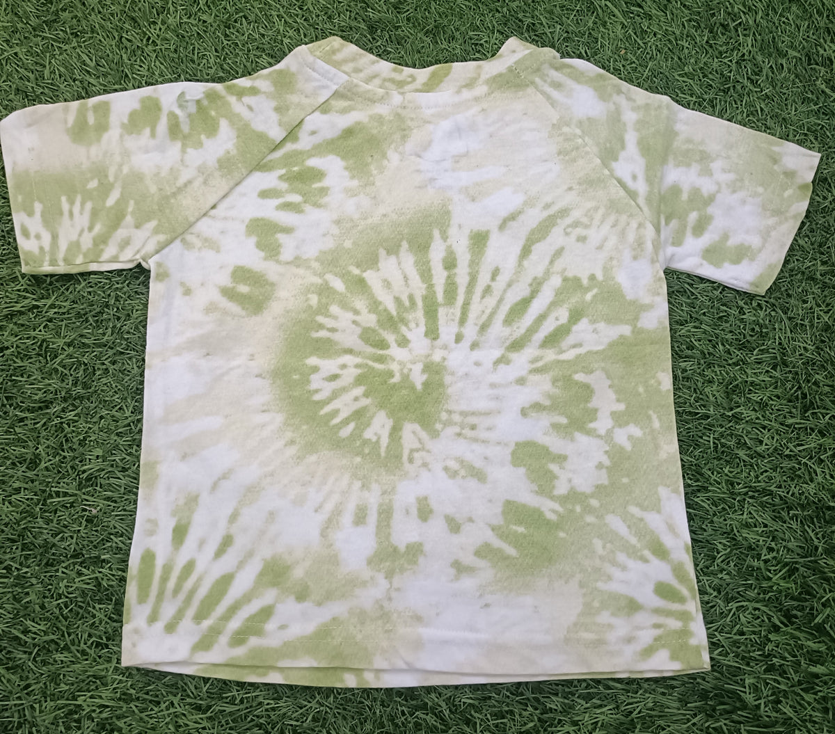 Kids Light Olive Green & White Tie-Dye Dinosaur Graphic Printed Round Neck T-Shirt