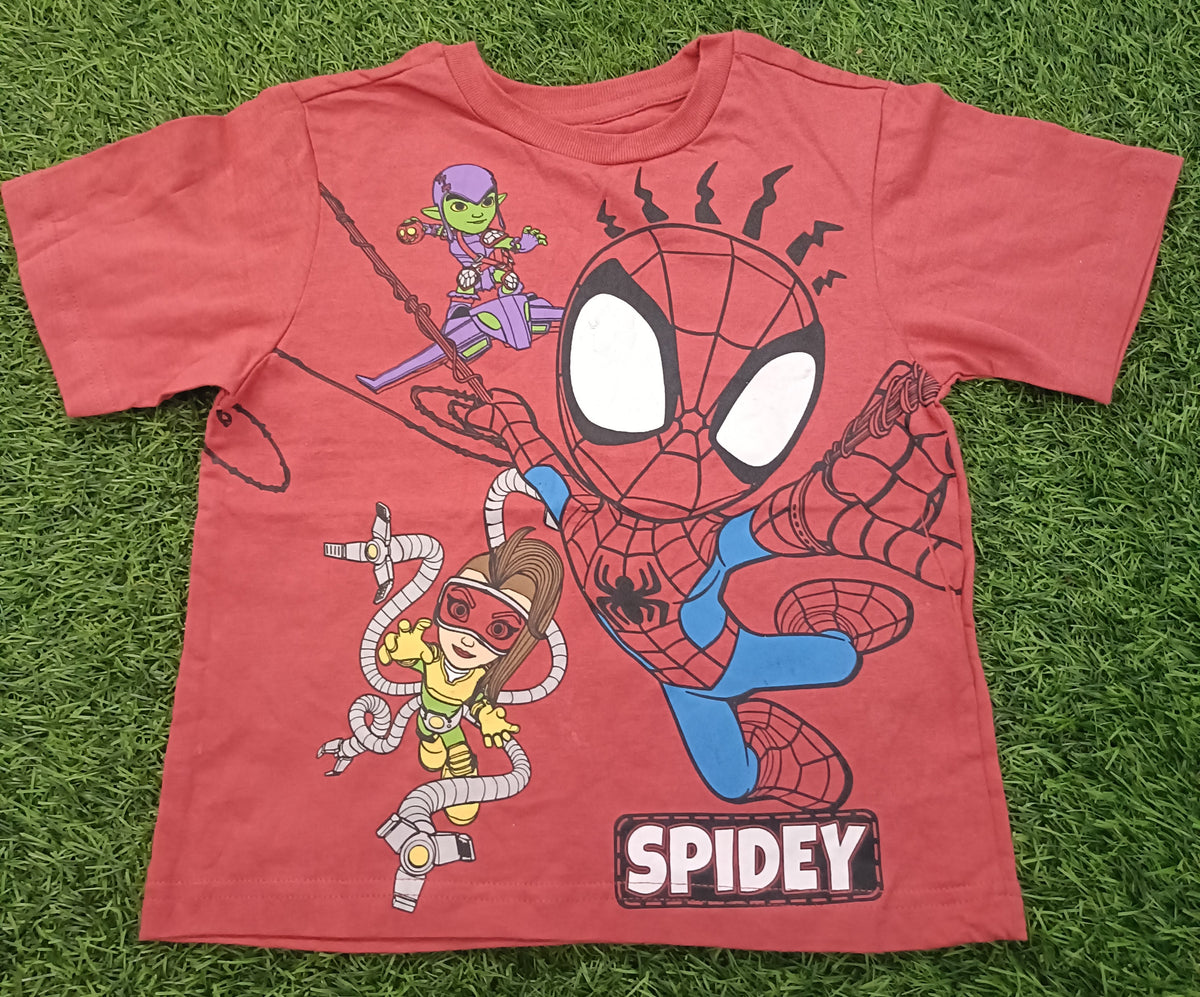 Kids Brick Red Superhero Cartoon Graphic Printed Round Neck Half Sleeve T-Shirt
