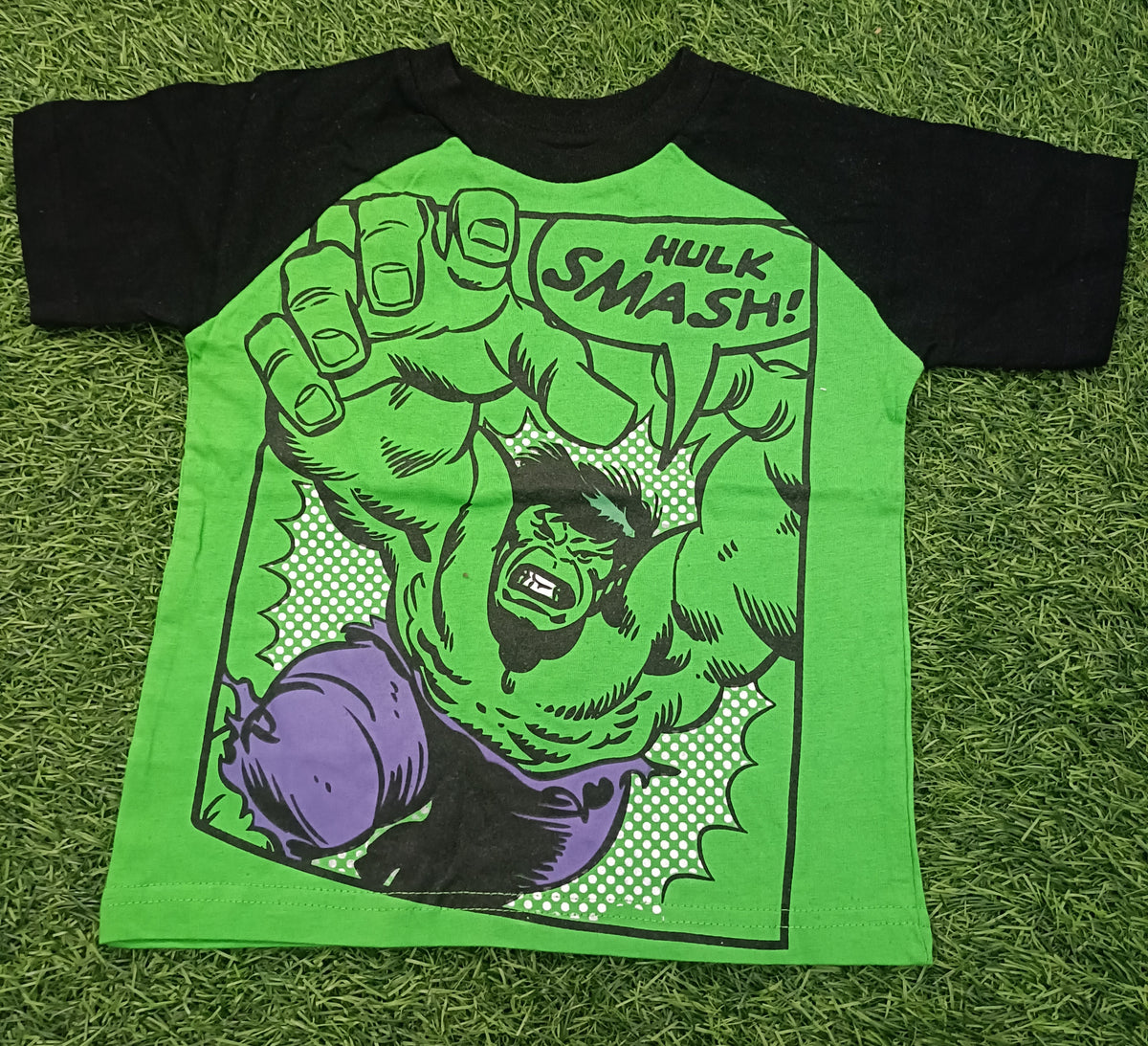 Kids Green & Black Superhero Graphic Printed Raglan Half Sleeve T-Shirt