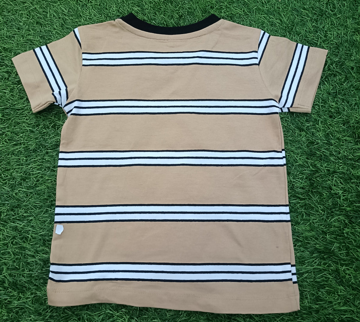Kids Camel Brown Striped Round Neck Half Sleeve T-Shirt