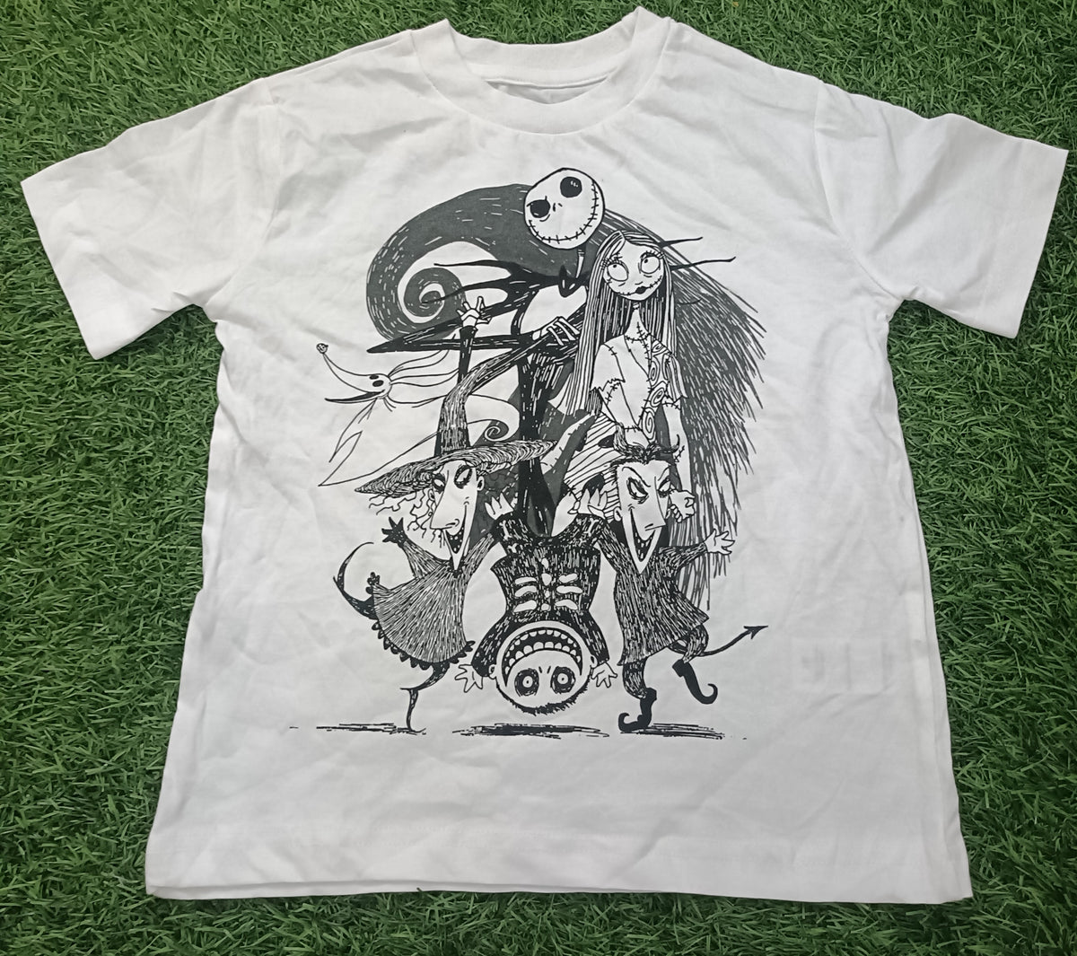 Kids White Black Cartoon Character Graphic Printed Round Neck Half Sleeve T-Shirt