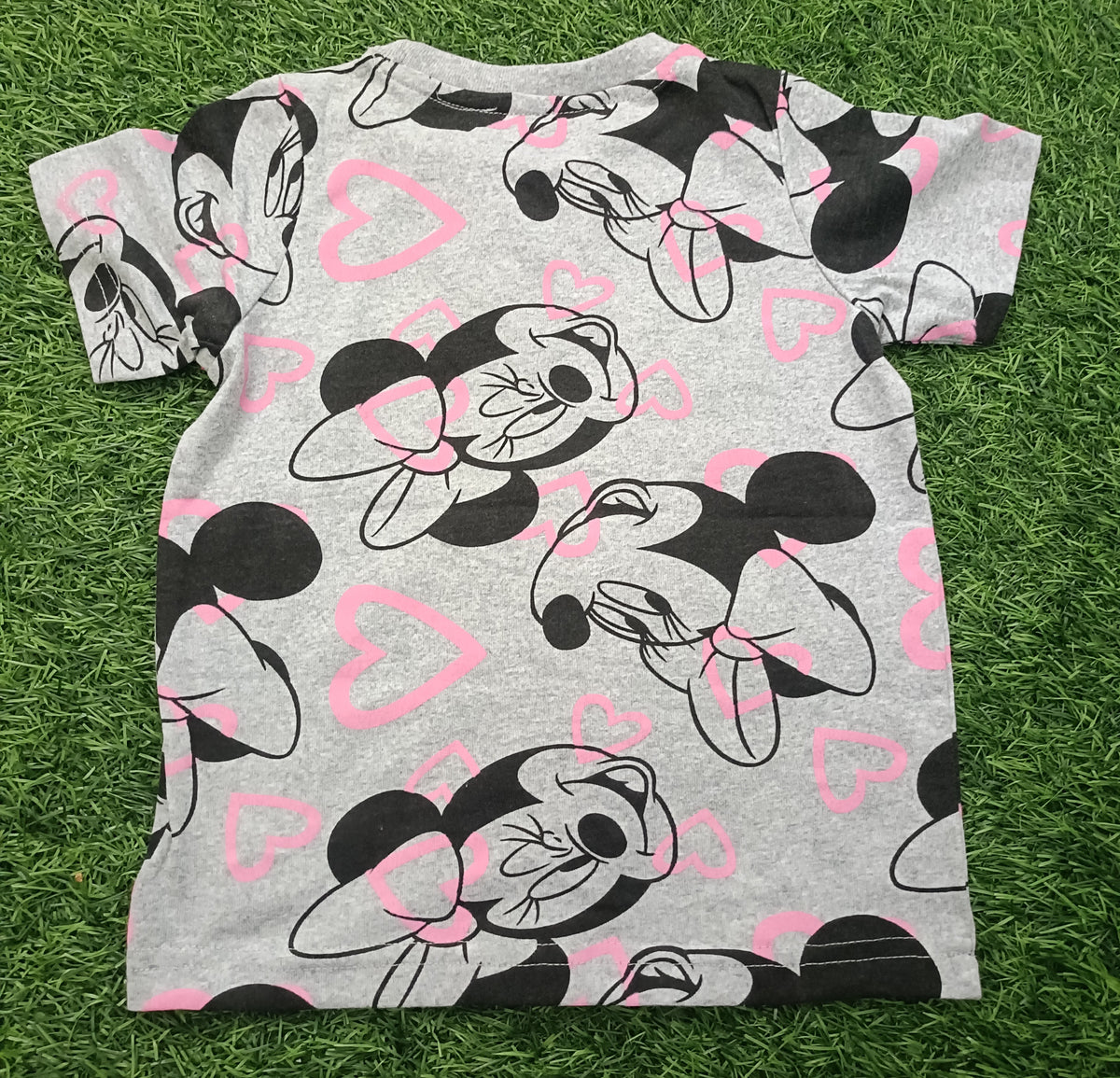 Kids Light Grey Cartoon Character & Heart All-Over Printed Round Neck T-Shirt