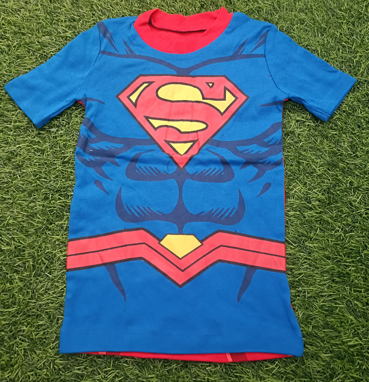 Kids Blue & Red Superhero Graphic Printed Round Neck T-Shirt