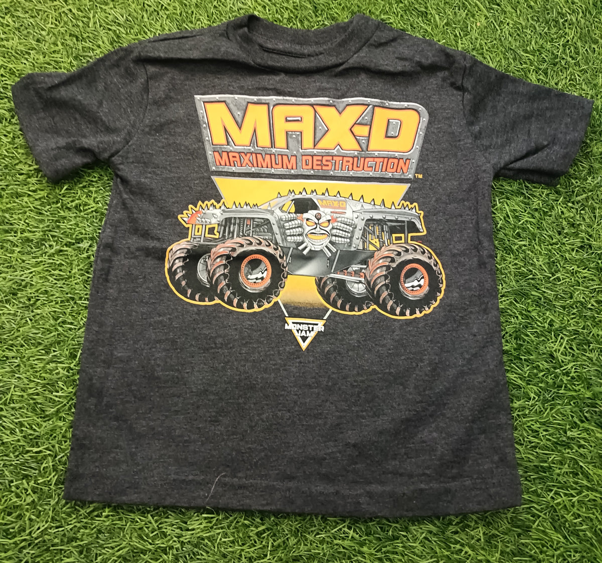 Kids Charcoal Grey Monster Truck Graphic Printed Round Neck T-Shirt