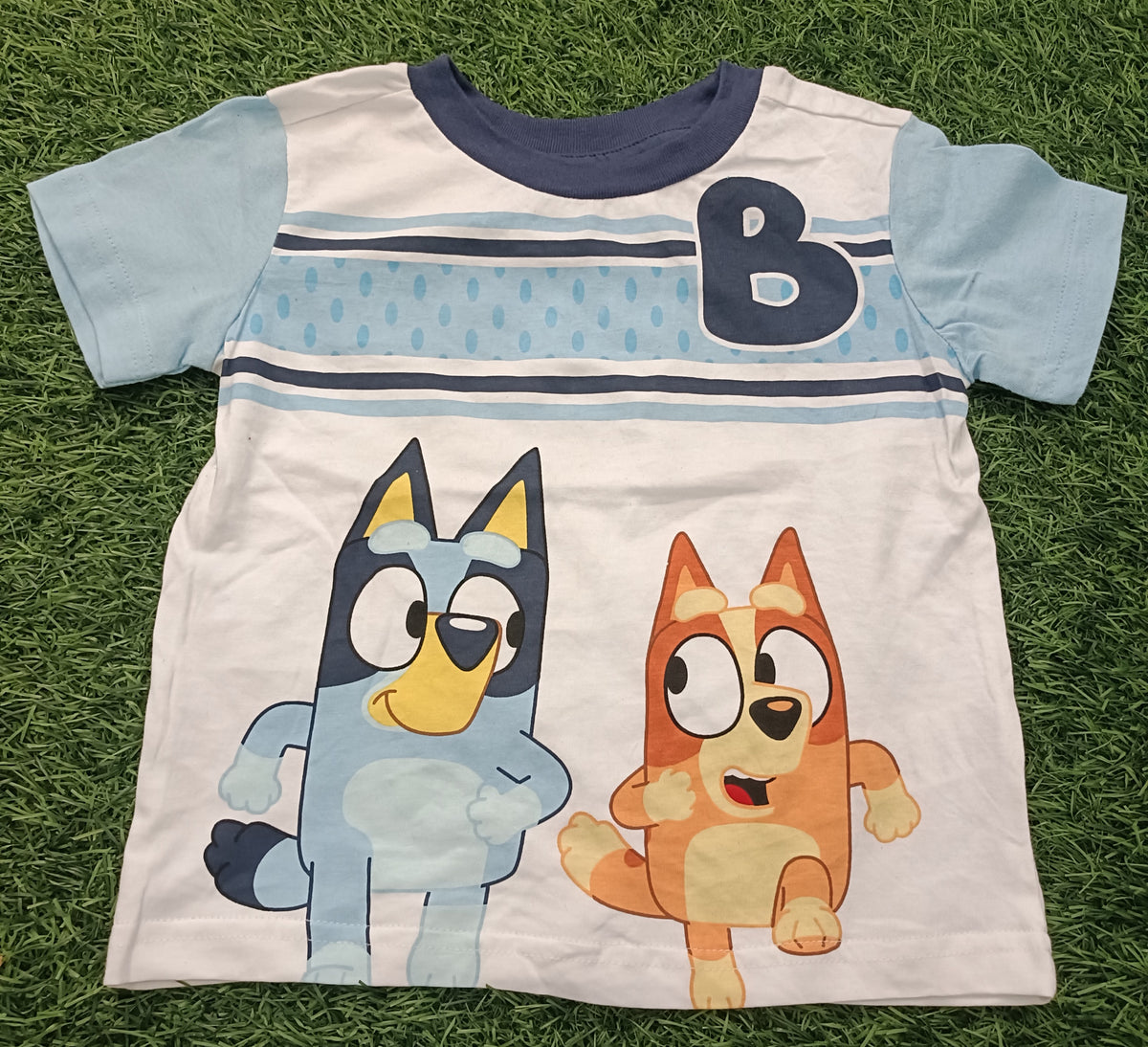 Kids White & Sky Blue Cartoon Character Printed Round Neck T-Shirt