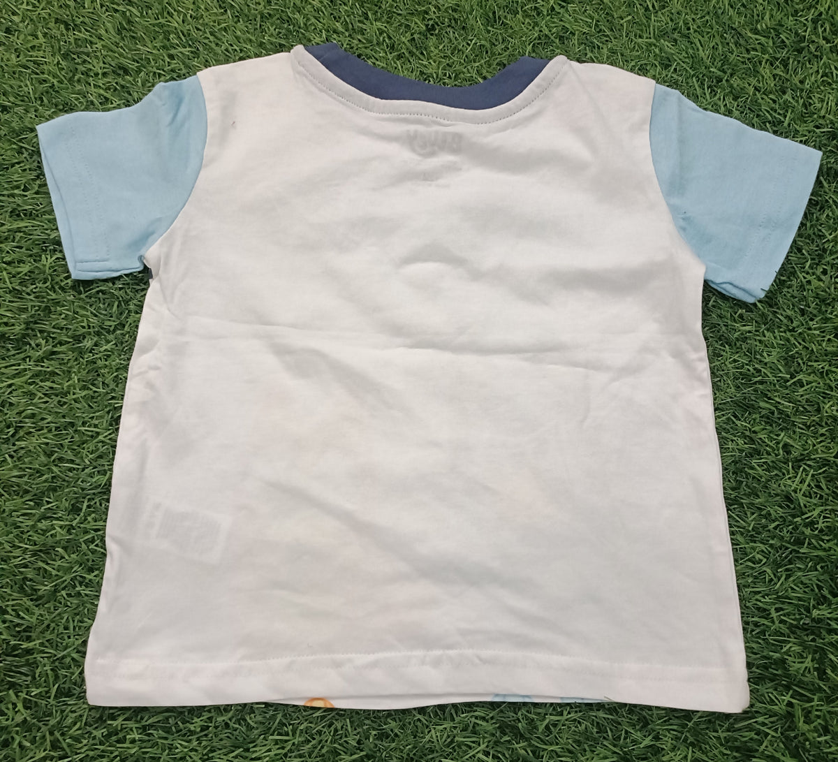 Kids White & Sky Blue Cartoon Character Printed Round Neck T-Shirt