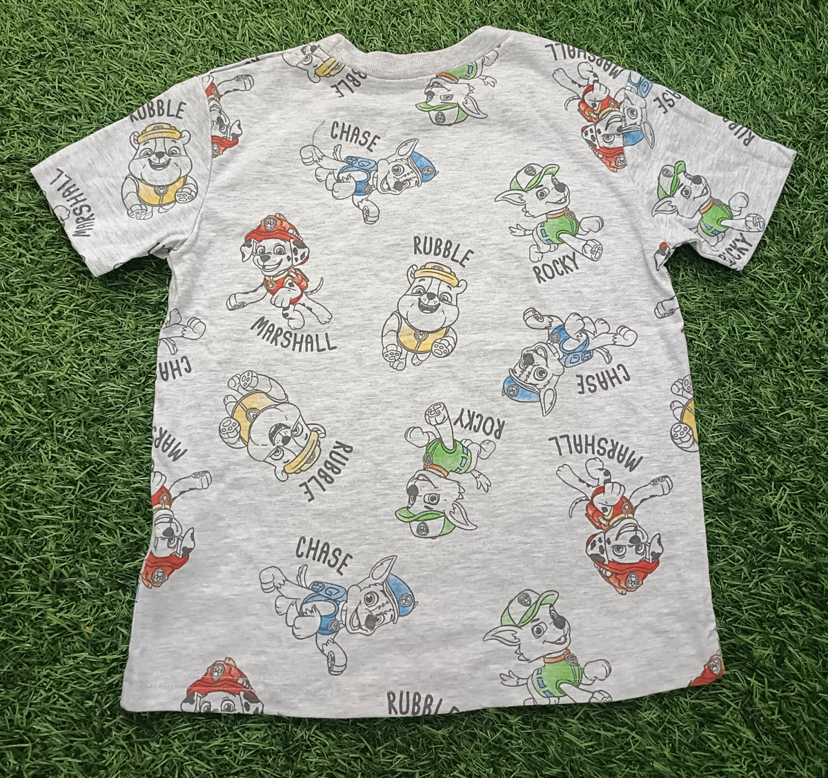 Kids Light Grey Cartoon Character All-Over Print Round Neck T-Shirt