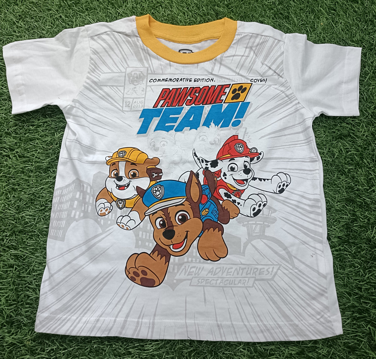 Kids White Cartoon Team Graphic Printed Round Neck T-Shirt