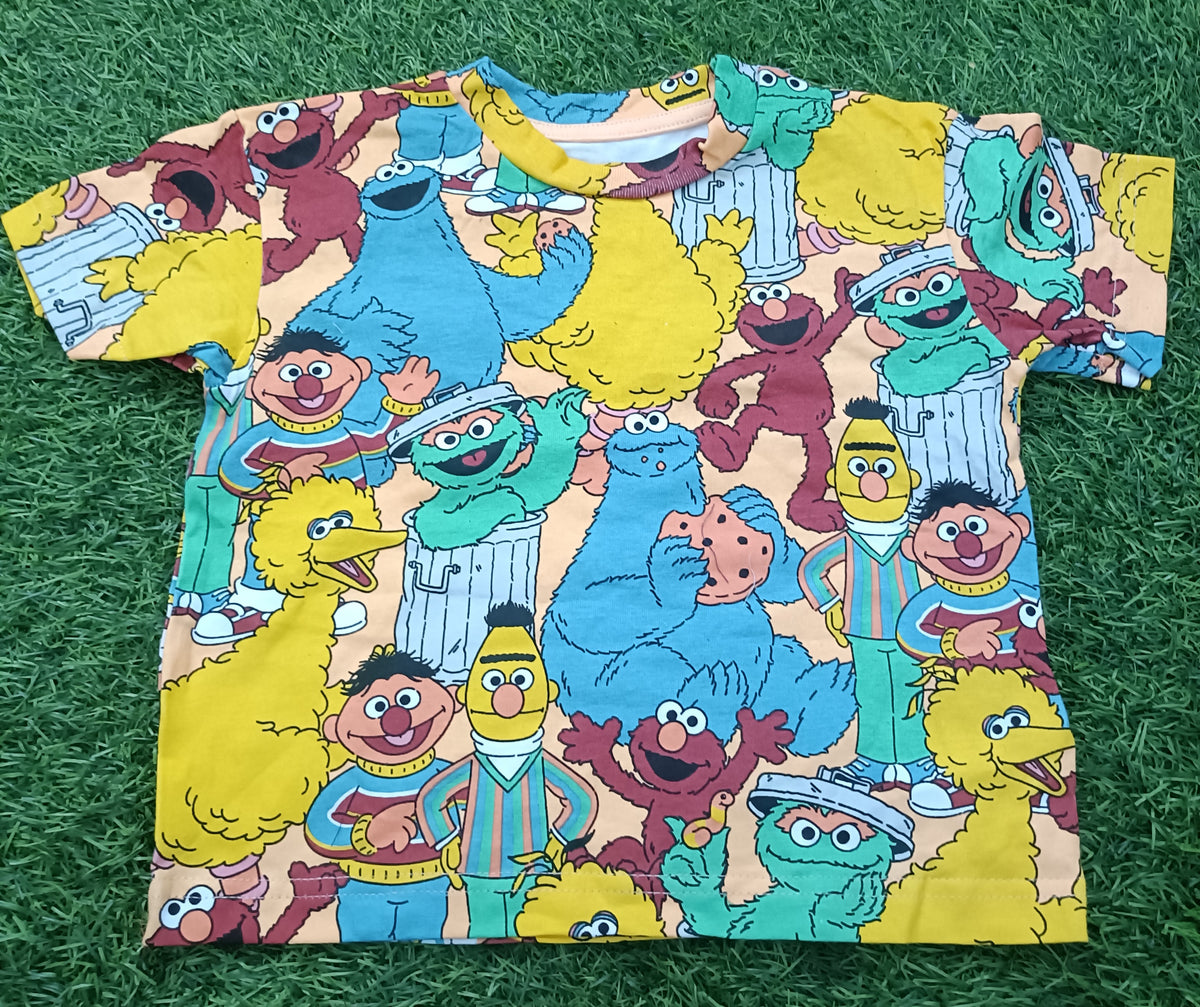 Kids Multicolour All-Over Cartoon Character Printed Round Neck T-Shirt