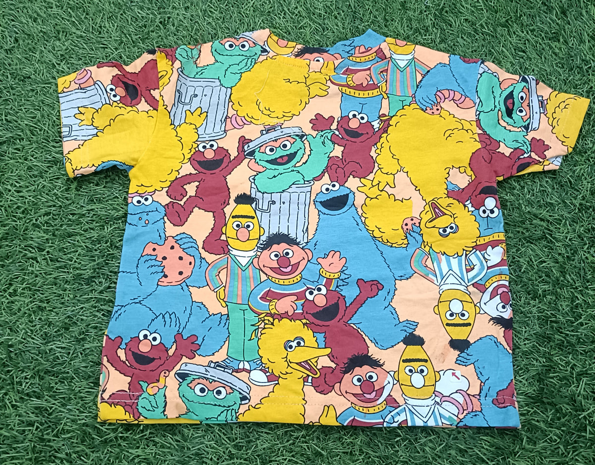 Kids Multicolour All-Over Cartoon Character Printed Round Neck T-Shirt