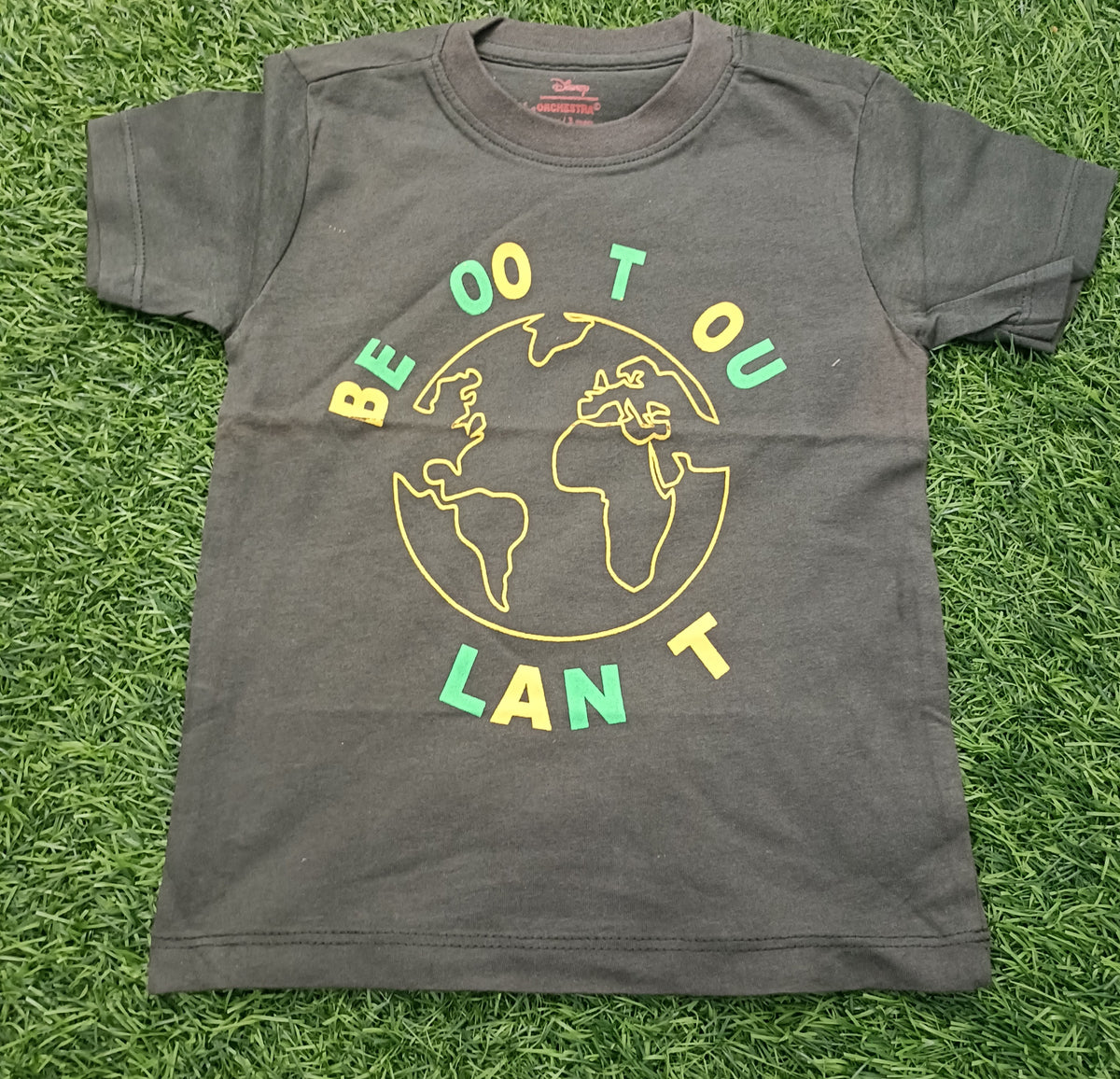 Kids Dark Olive Green Be Outland World Graphic Printed Round Neck T-Shirt